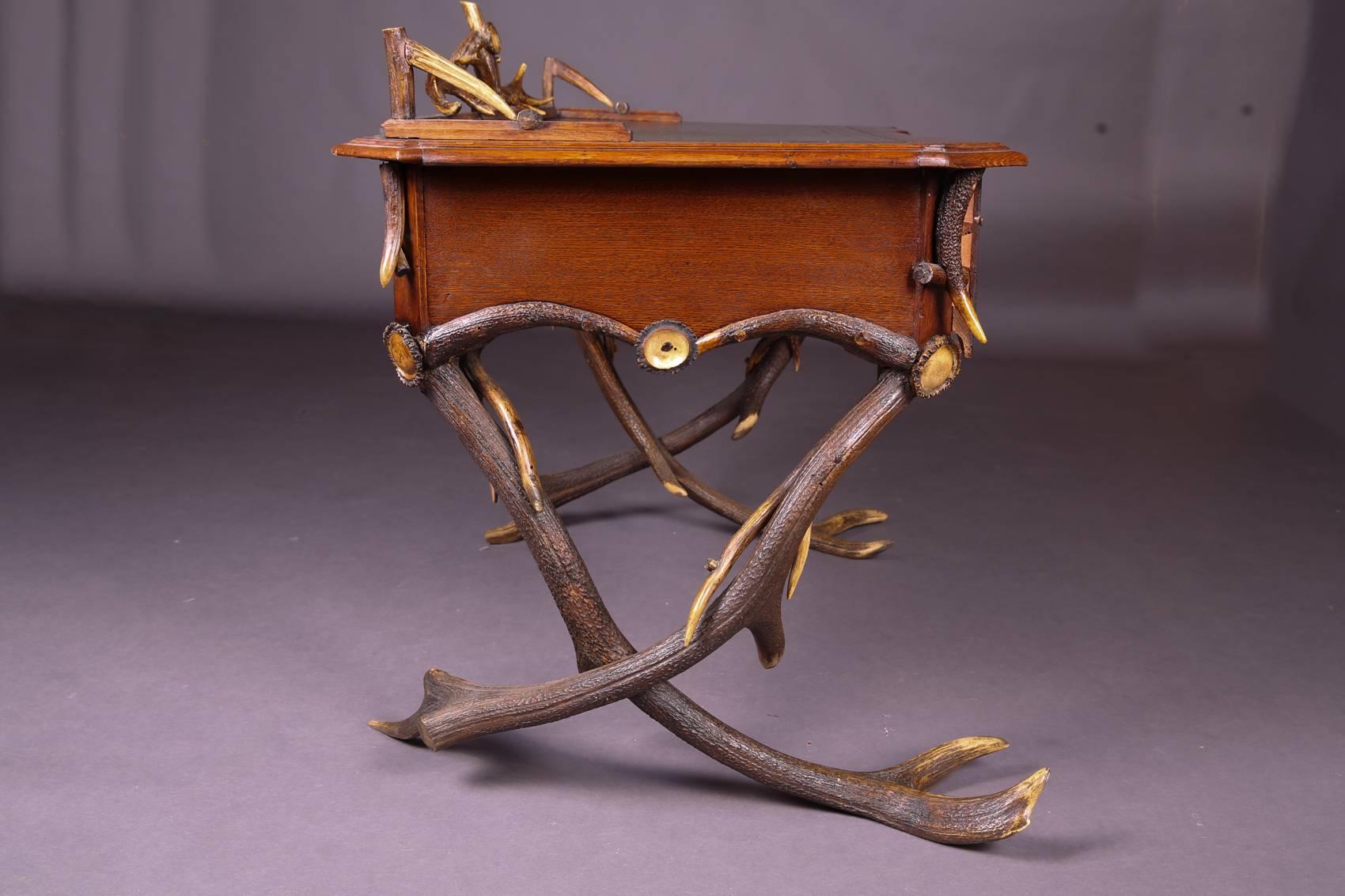 Mid-19th Century Historicism Style Antler Desk with Leather Plate 2