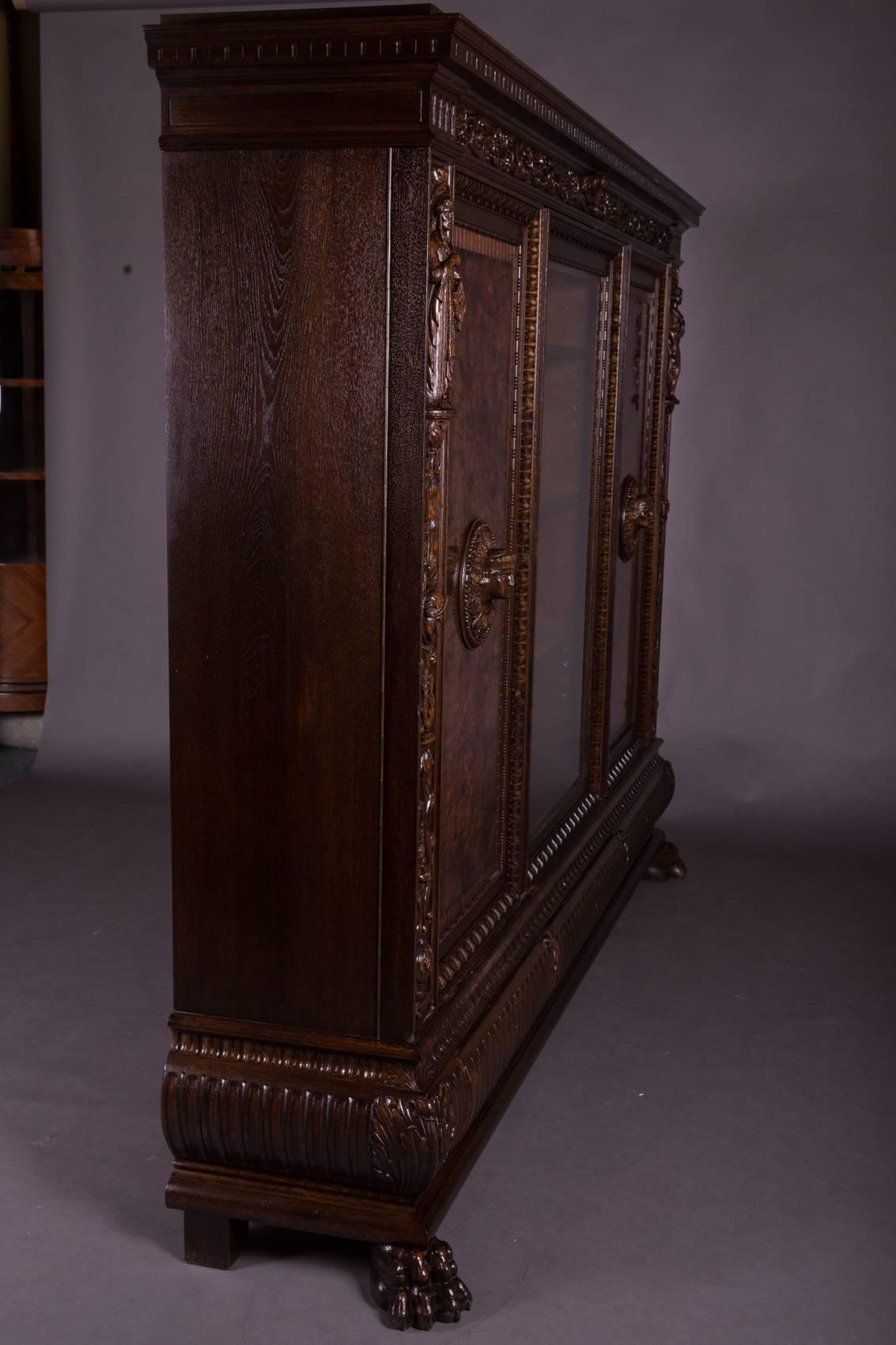 German 19th Century Historicism Men's Room Oak Bookcase Vitrine Cupboard For Sale