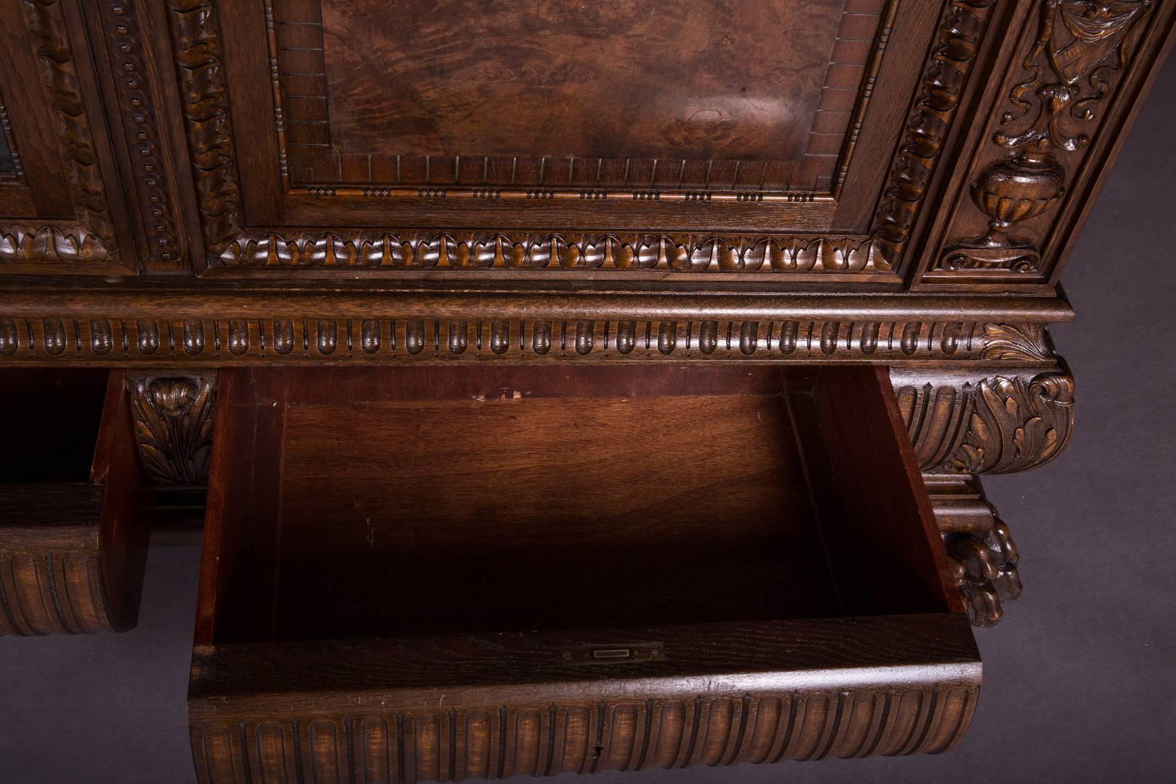 19th Century Historicism Men's Room Oak Bookcase Vitrine Cupboard For Sale 3