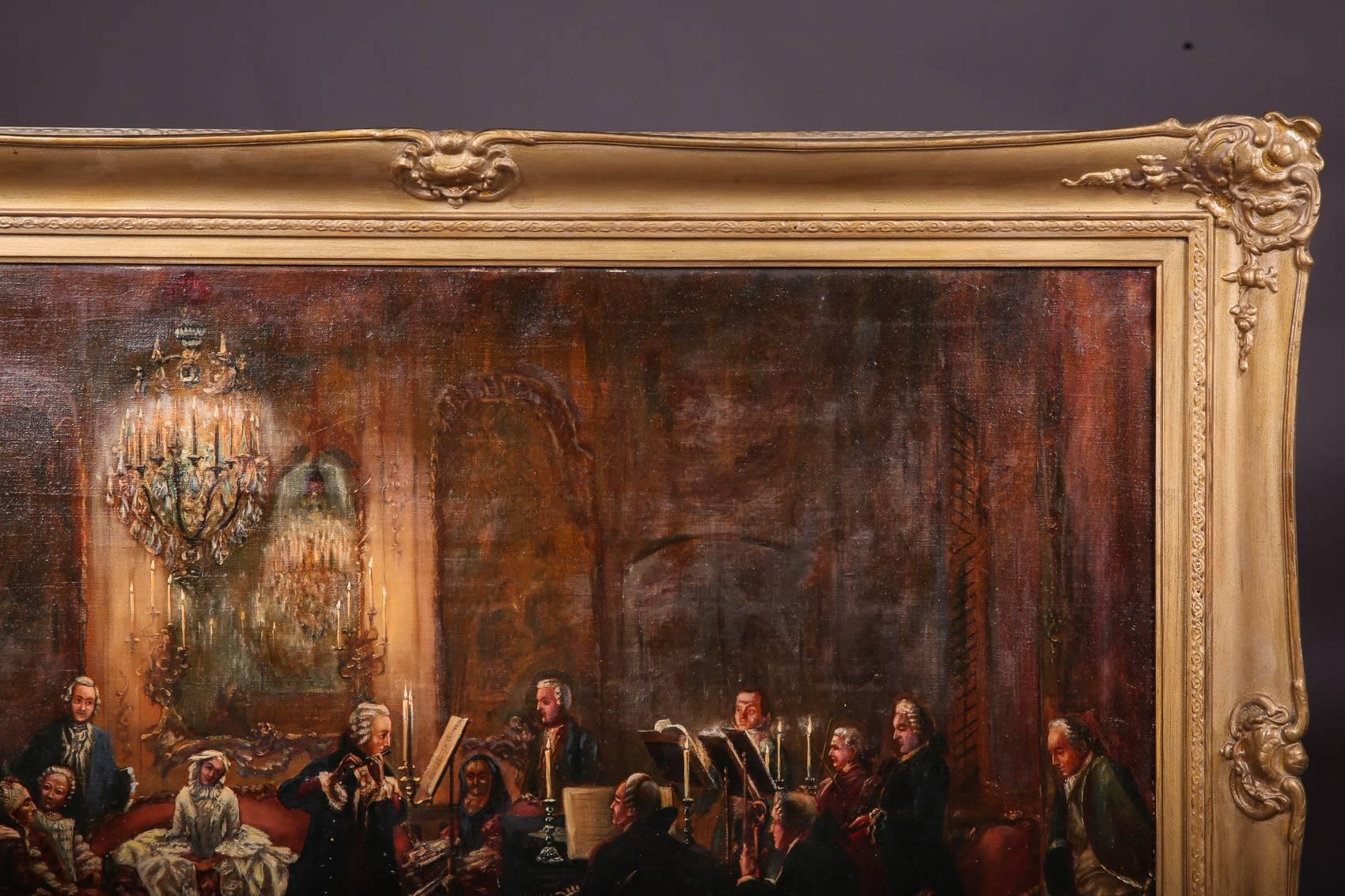 German 19th Century Historicism Oil on Canvas Flute Concerto Adolph Menzel