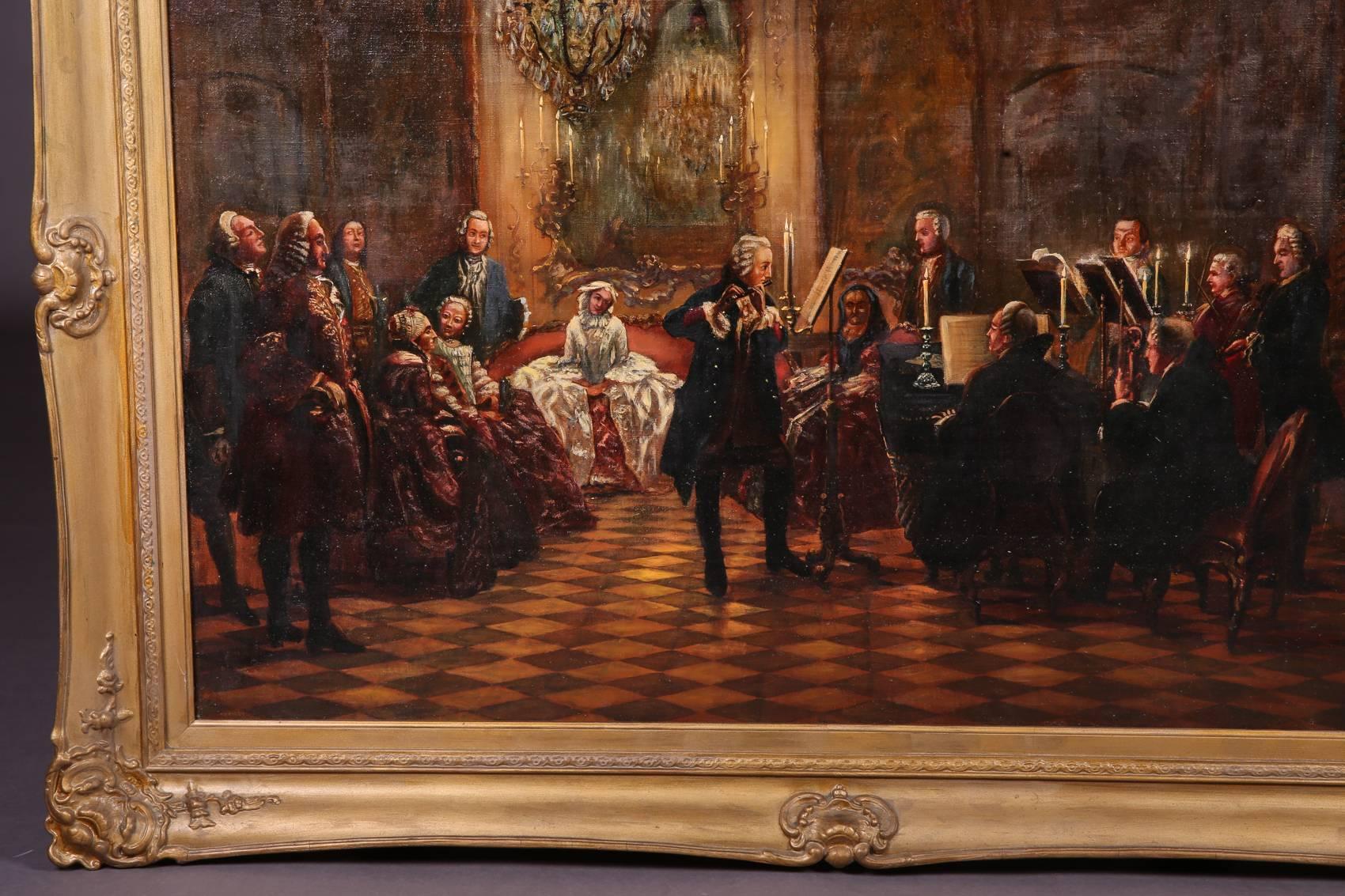 19th Century Historicism Oil on Canvas Flute Concerto Adolph Menzel In Good Condition In Berlin, DE