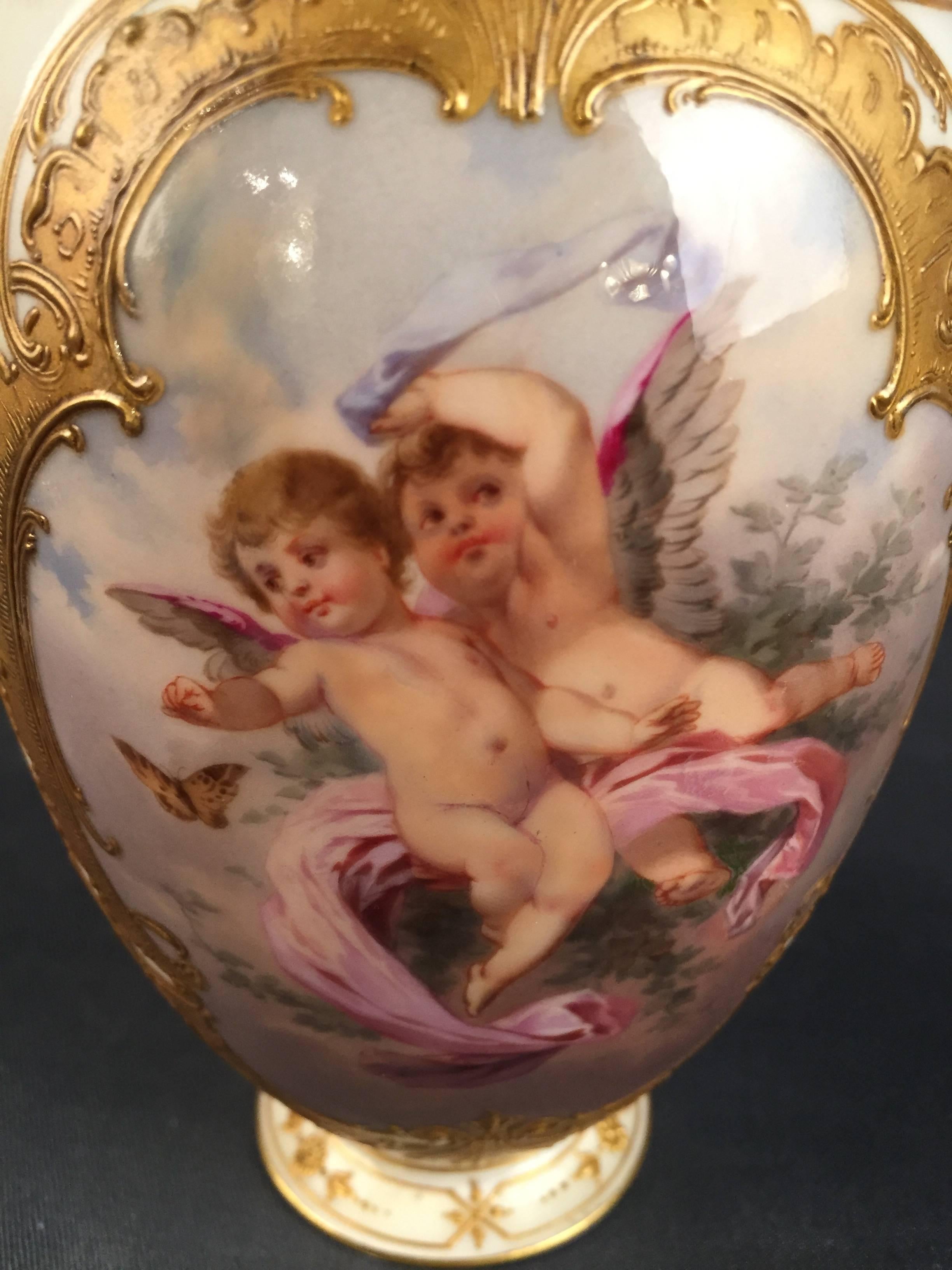 Gilt 19th Century KPM Berlin Vase Weichmalerei Soft Paste Painting