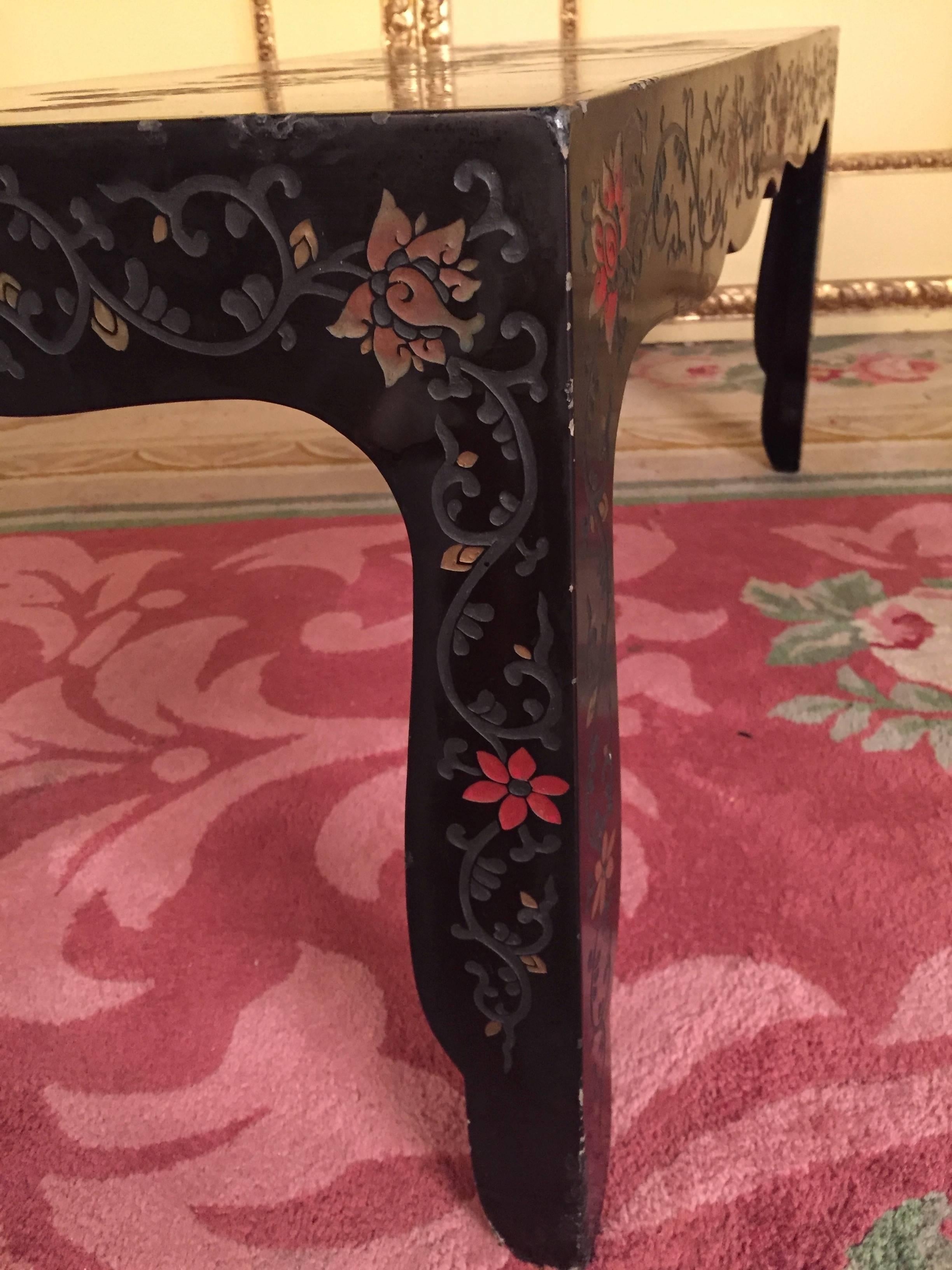 Chinese 20th Century Asian Chinoiserie Coffee Table, Ebonized