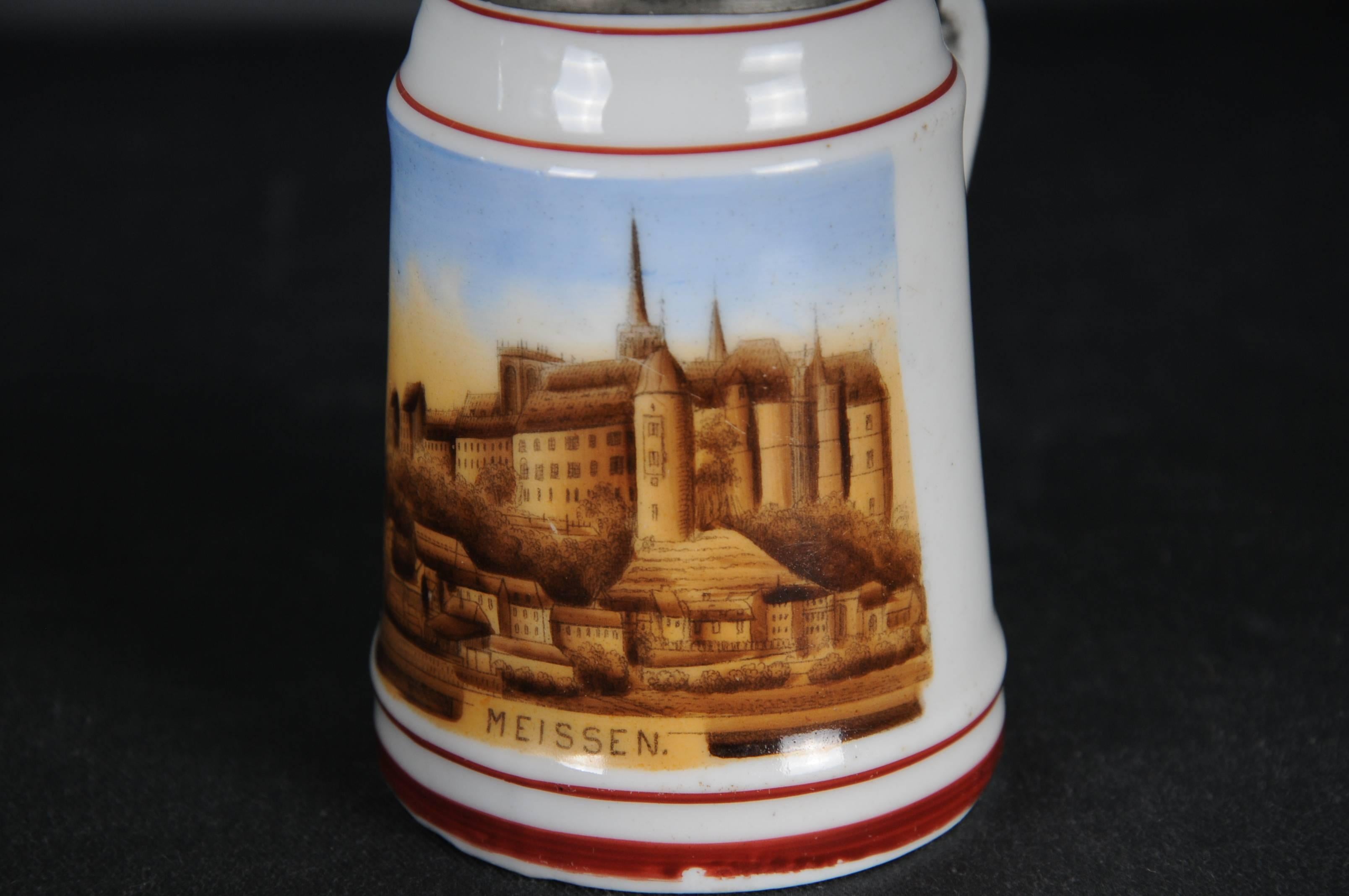 19th Century Old Beer Pitcher with View Meissen For Sale 2