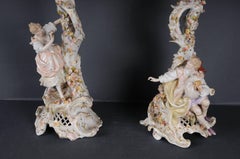 19th Century Pair of Antique Dresden Saxon Candlesticks Candlestick