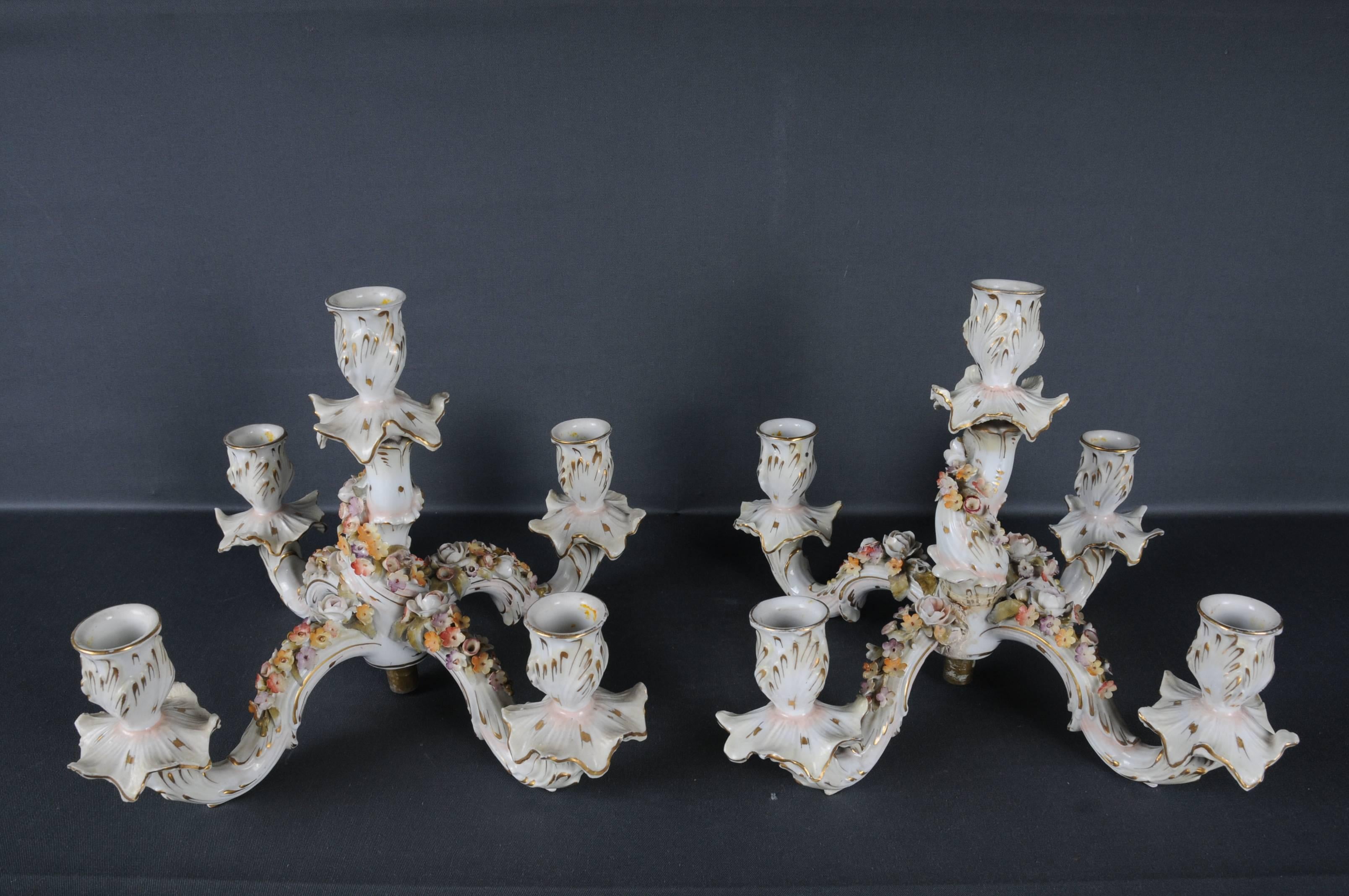 Porcelain 19th Century Pair of Antique Dresden Saxon Candlesticks Candlestick