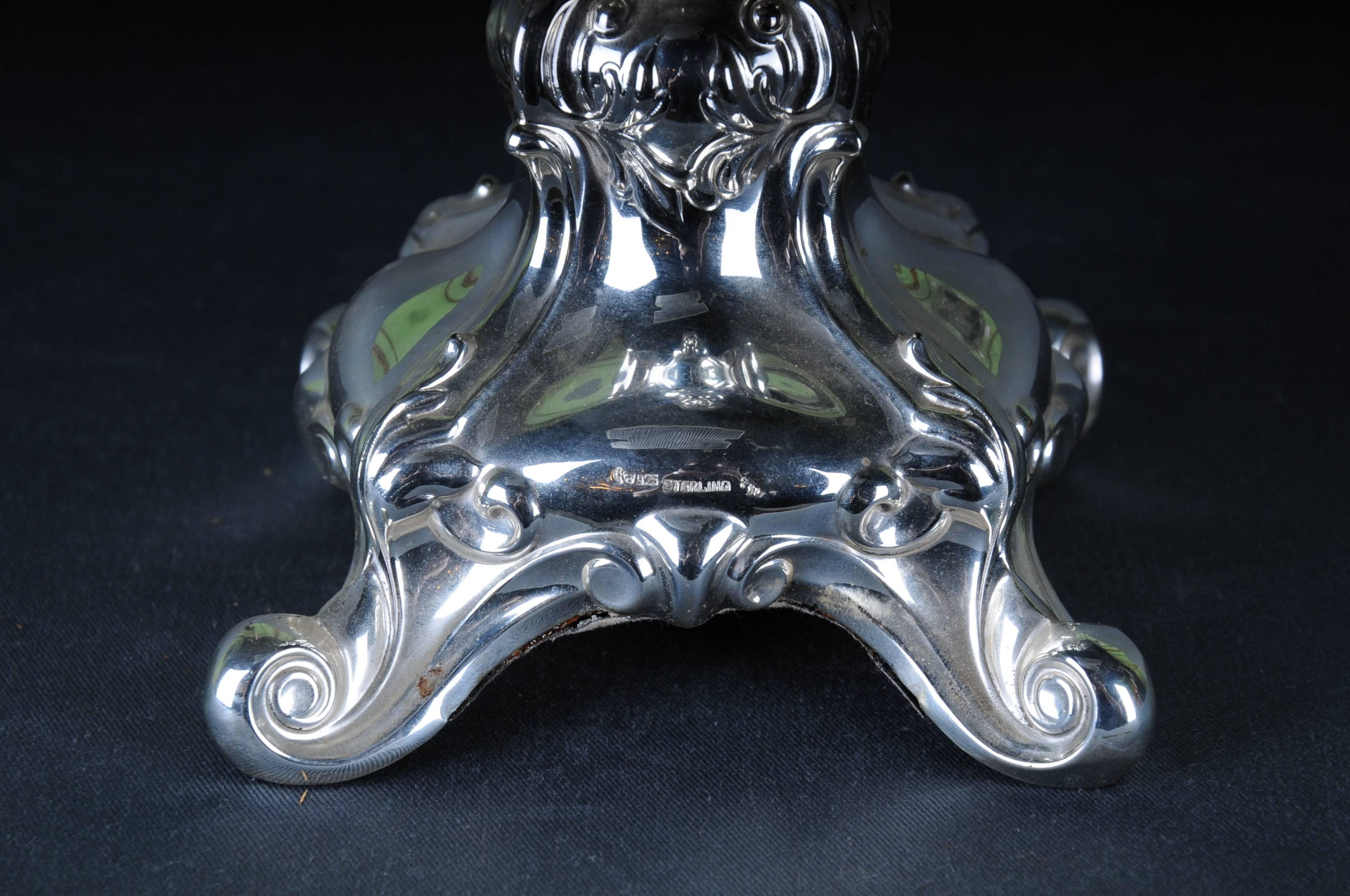 Big Silver Candlestick Baroque 925 Sterling Germany For Sale 2