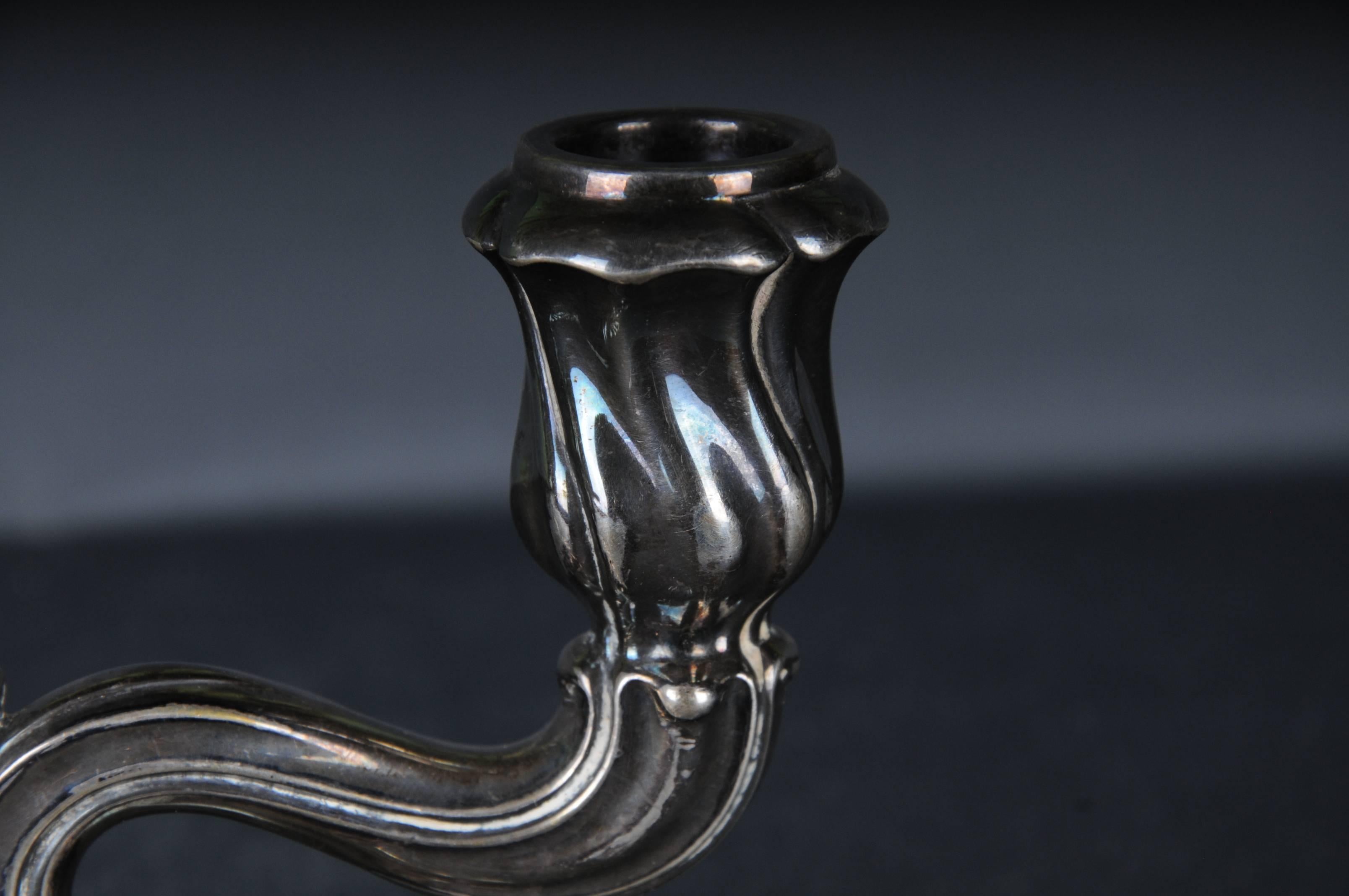  Antique 2-armed Silver Candlestick 835 Germany Heidelberg In Good Condition For Sale In Berlin, DE