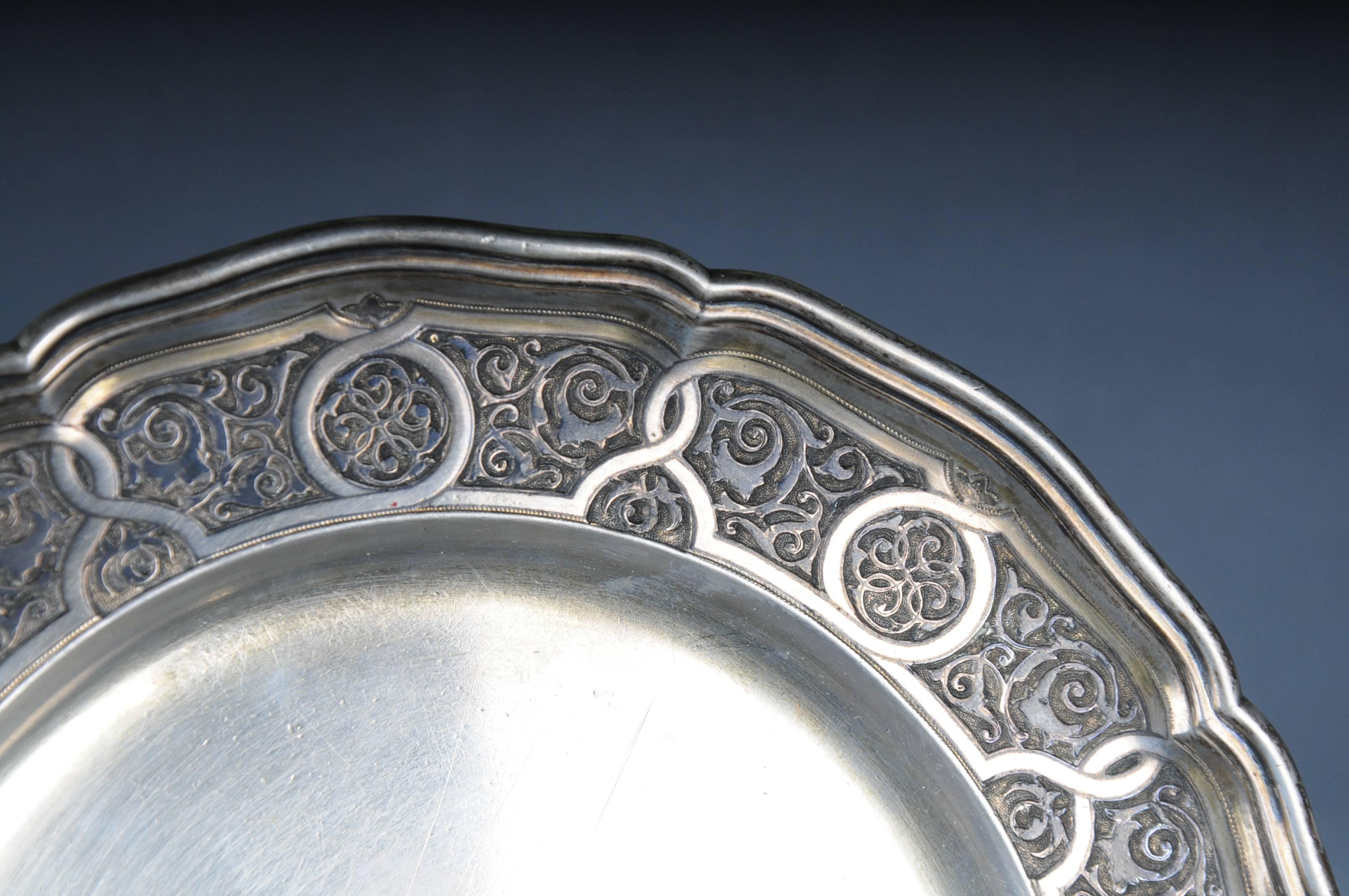 Antique Russian plate 84 Silver edge decoration Viktor Sawinkow 875 Silver In Good Condition For Sale In Berlin, DE
