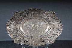 beautiful Antique 800 Silver Bread Basket bowl Germany Flowers Children