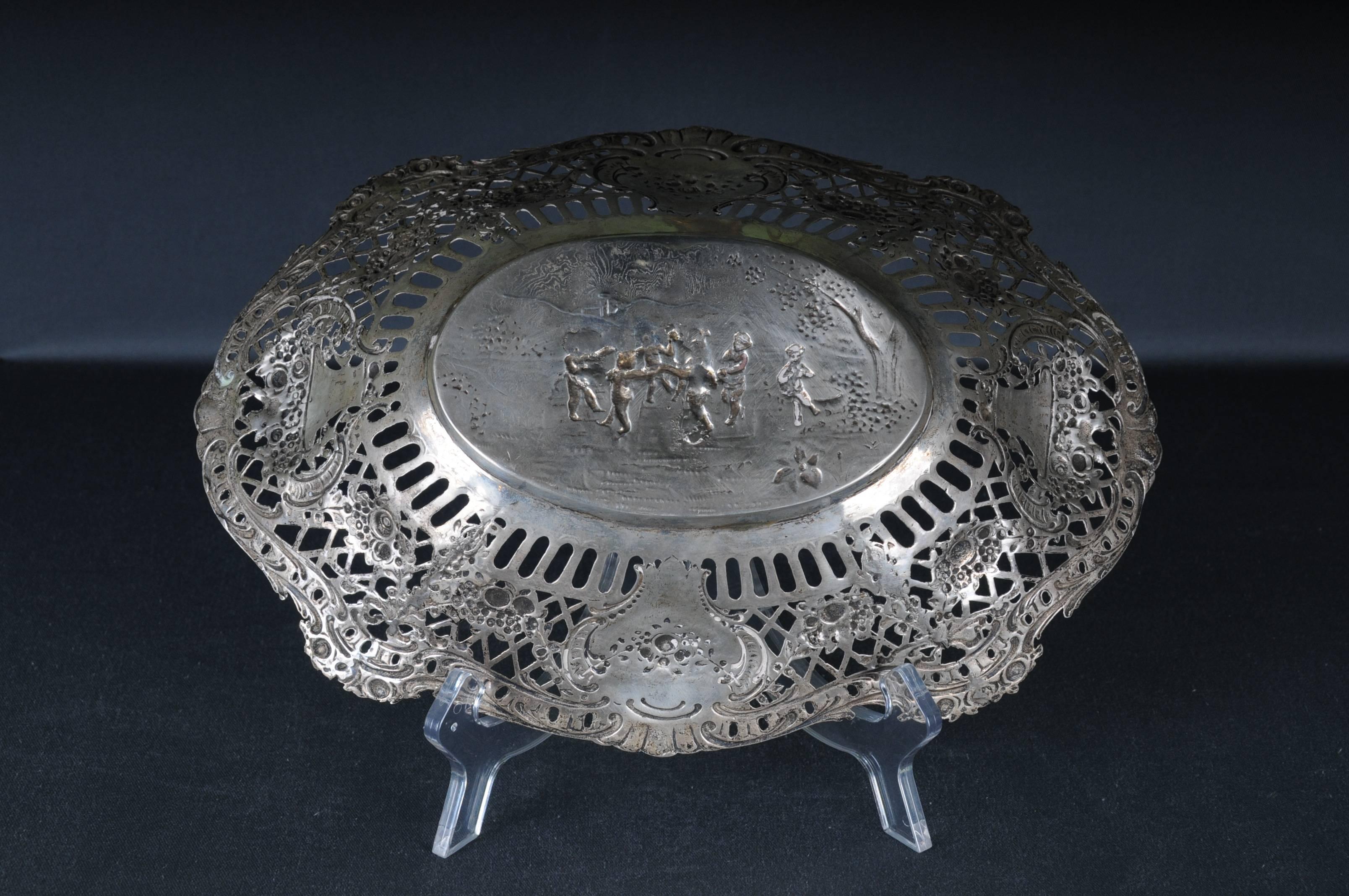 Schöne antike 800er Silber Brotkorbschale mit Blumen, Kinder, Deutschland im Angebot 5
