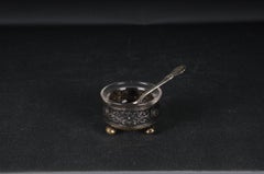 Antique Caviar ball footbowl 800 Silver Germany bowl glass insert & 830er Spoon
