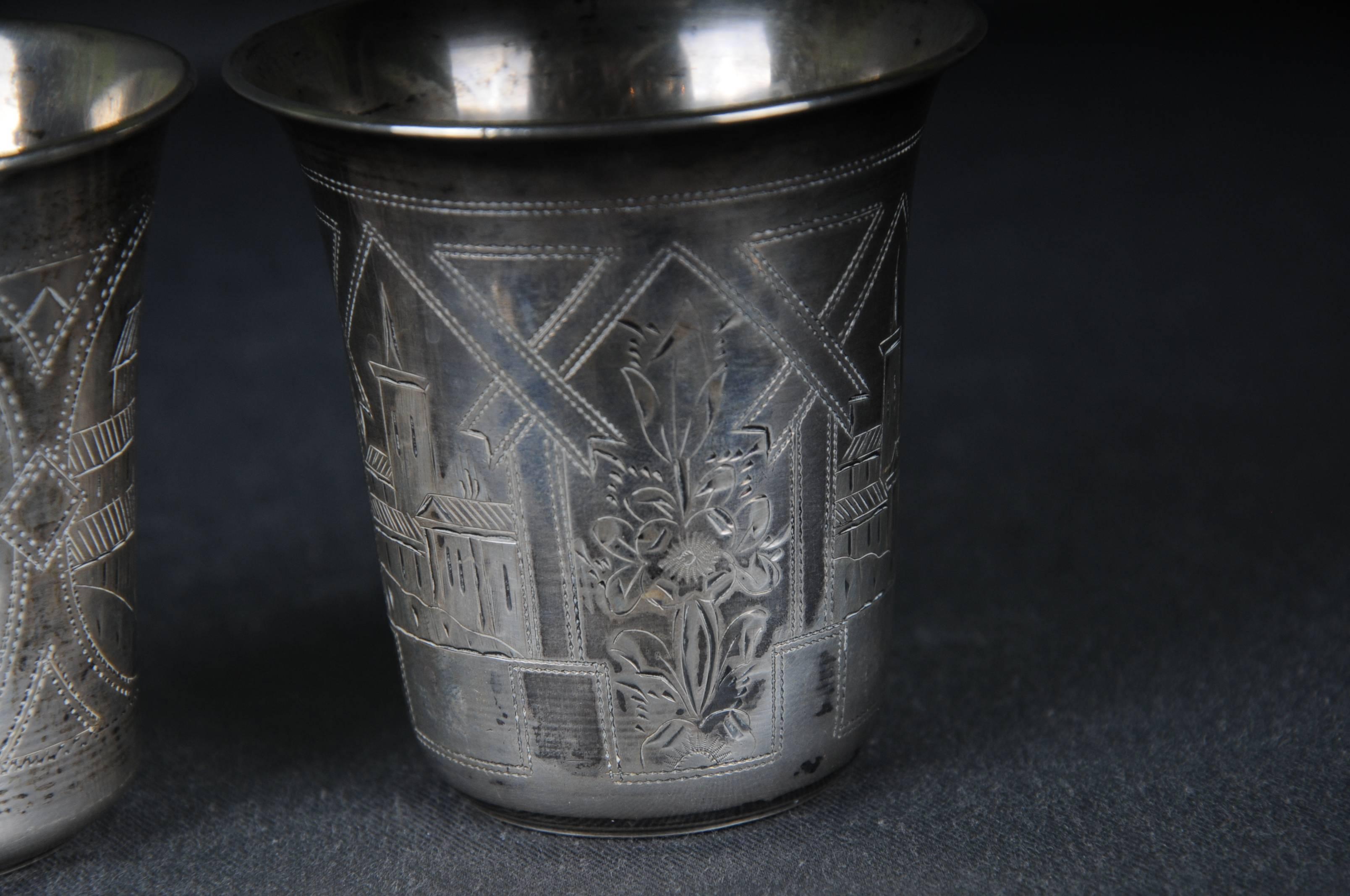 2 Antique Silver Mug 84 Silver Russian Viktor Sawinkow Flowers City 875er Silver For Sale 1