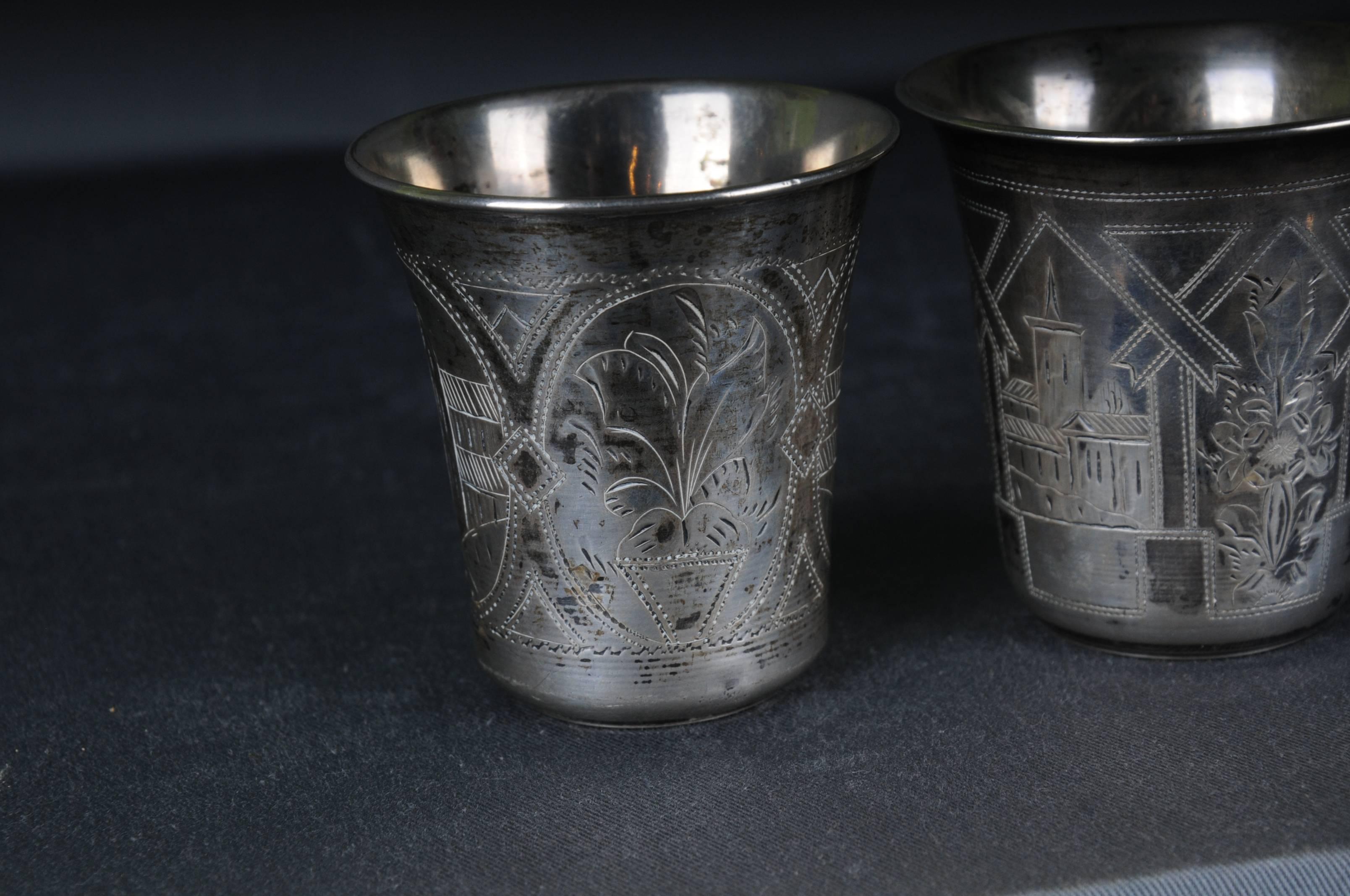 2 Antique Silver Mug 84 Silver Russian Viktor Sawinkow Flowers City 875er Silver For Sale 2