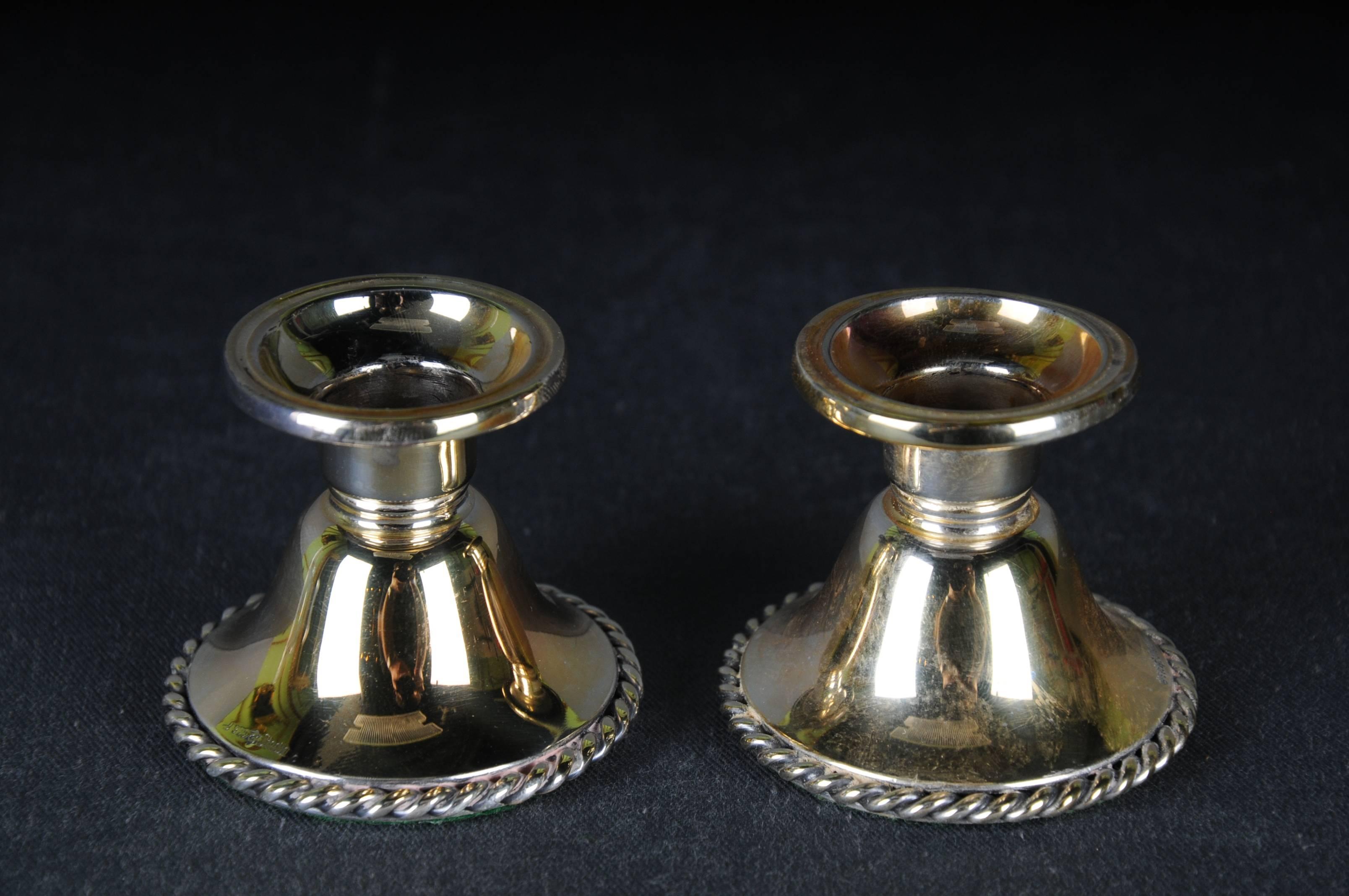 2 classic Silver Candlestick 925 Sterling Germany gilded In Good Condition For Sale In Berlin, DE