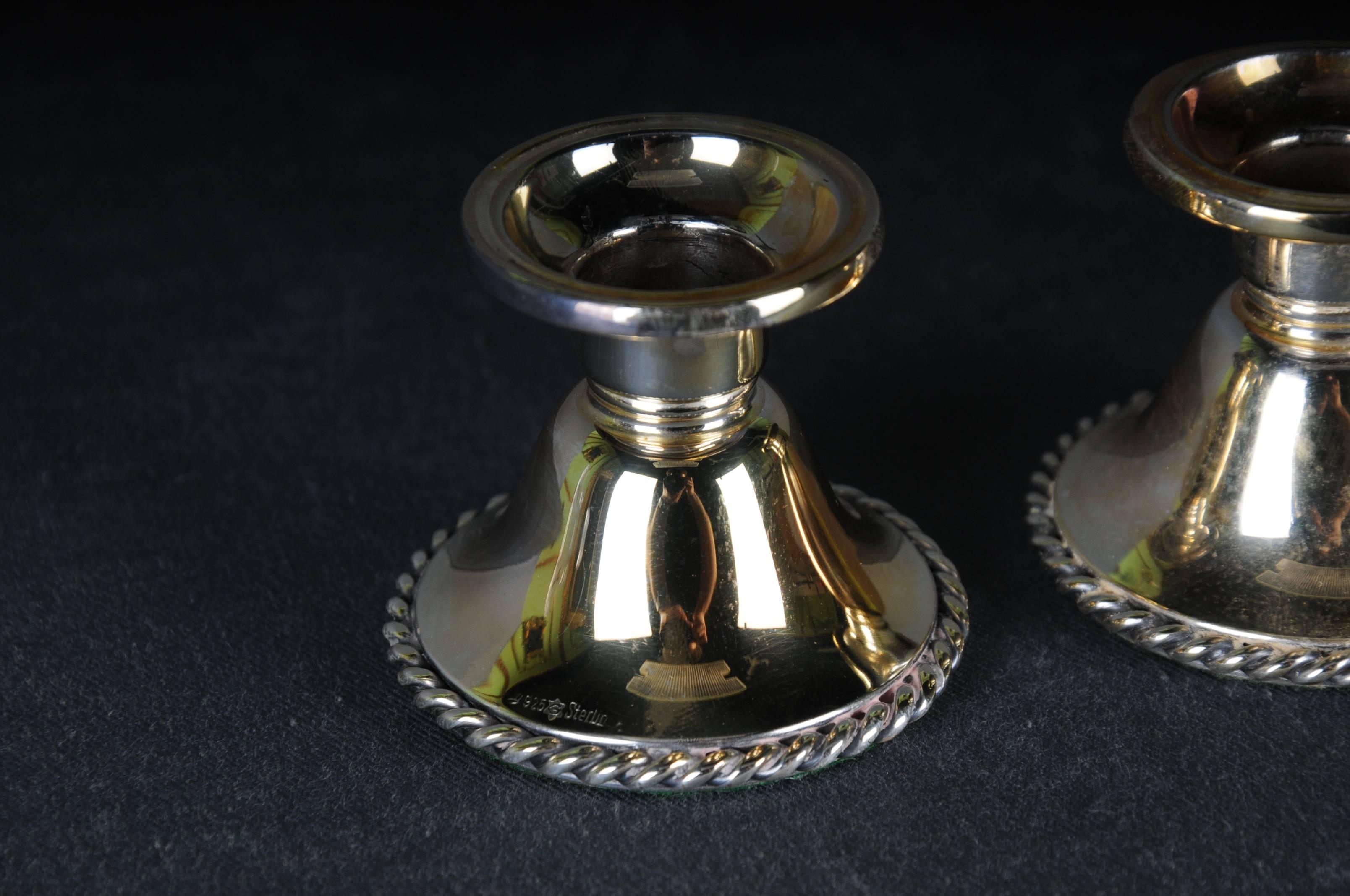 19th Century 2 classic Silver Candlestick 925 Sterling Germany gilded For Sale