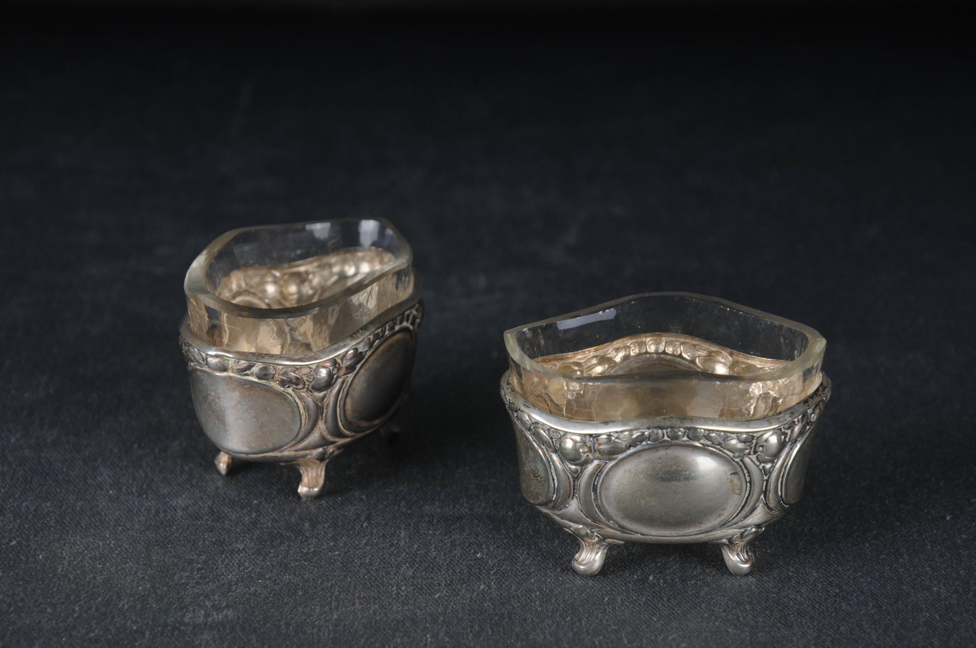 2 Caviar bowls Germany Bowls with glass insert Silver Plate Kraftalpacca Silver In Good Condition For Sale In Berlin, DE