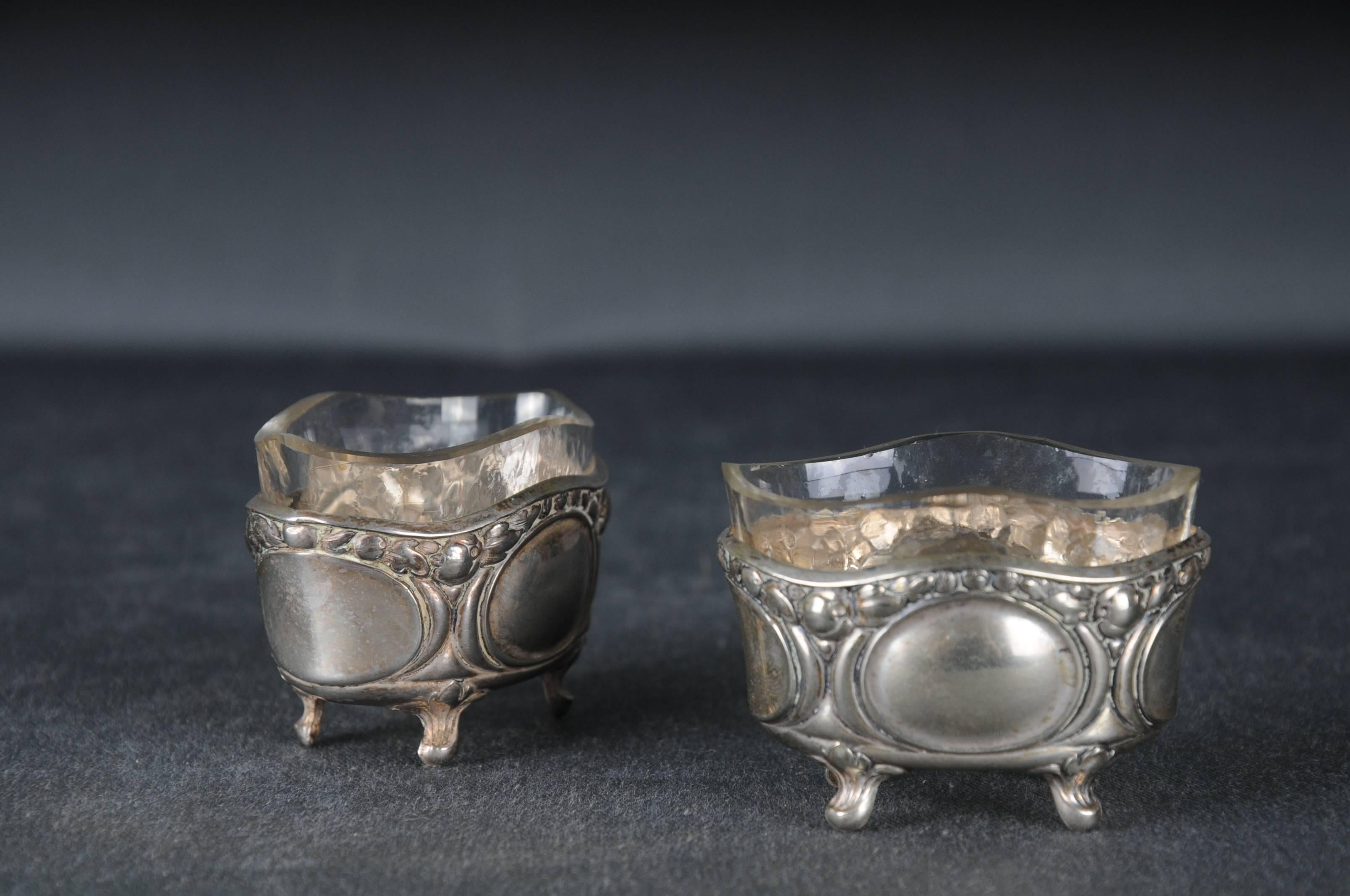 20th Century 2 Caviar bowls Germany Bowls with glass insert Silver Plate Kraftalpacca Silver For Sale