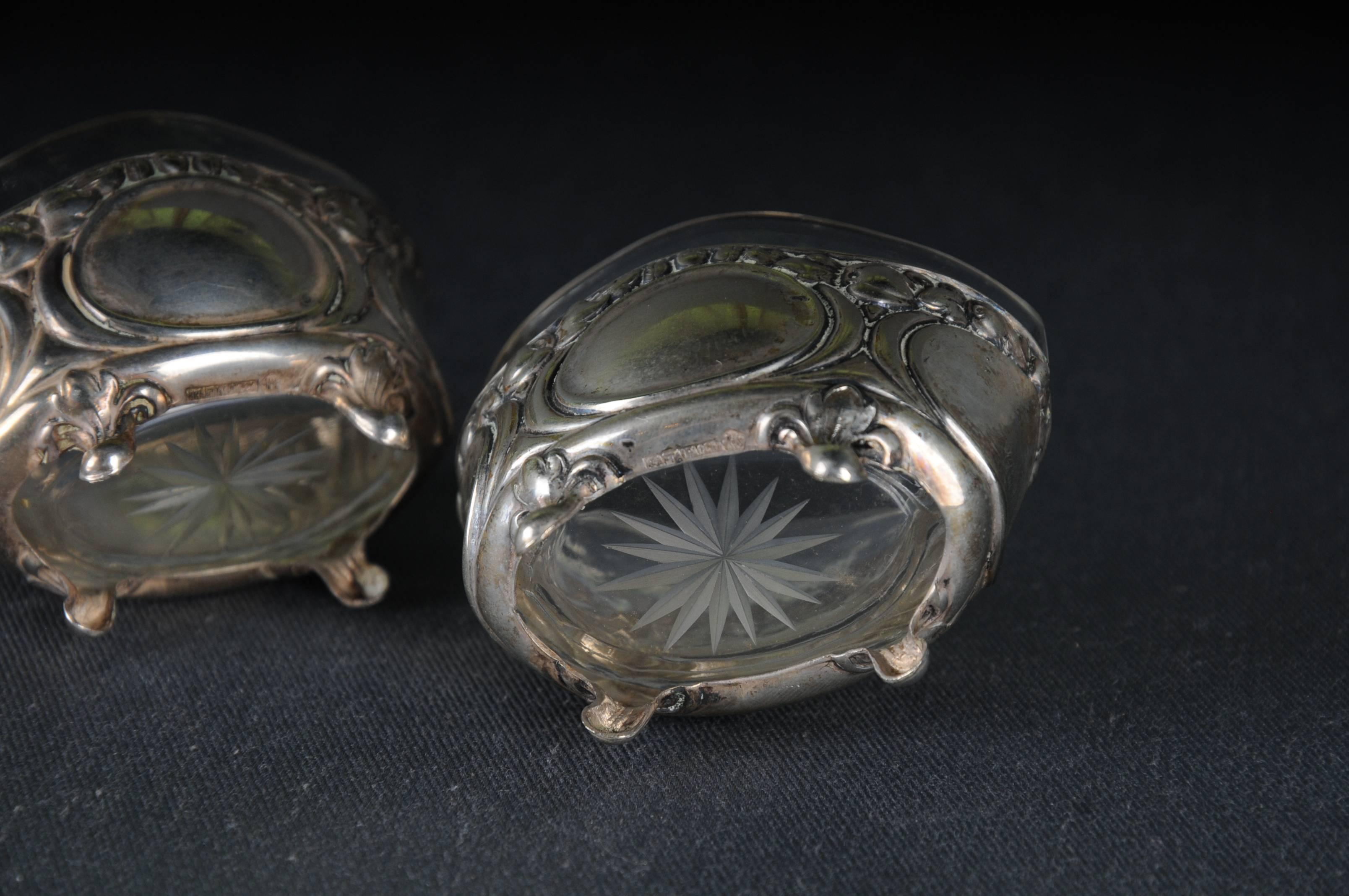 2 Caviar bowls Germany Bowls with glass insert Silver Plate Kraftalpacca Silver For Sale 6