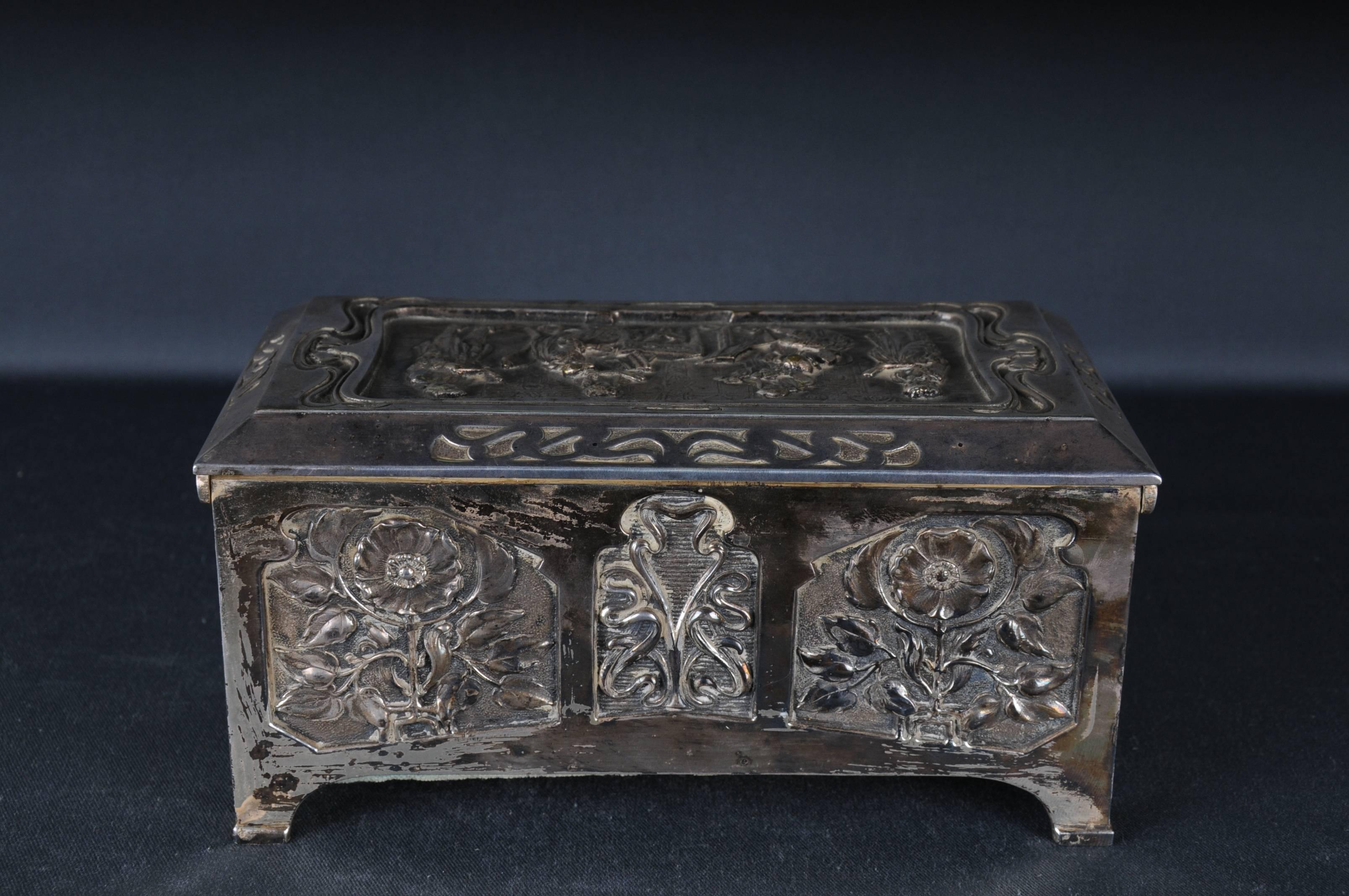 Metal WMF Box Jewelry Chest Antique Art Nouveau Silvered Germany For Sale