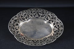 Antique 800 Silver Bread Basket bowl Germany Flowers
