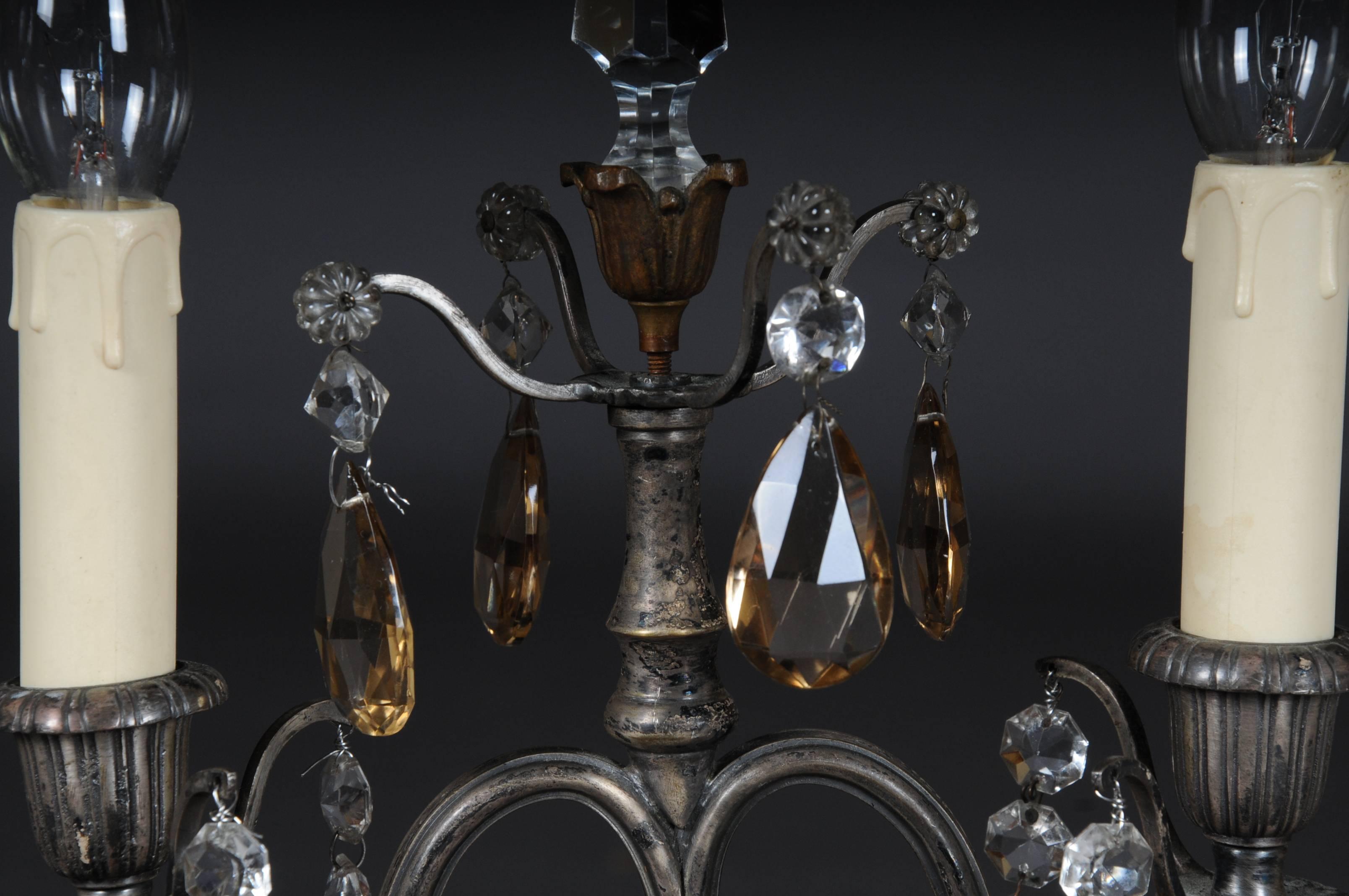 Glass Silver Baroque Table Lamp, 2 Flames, circa 1900 For Sale