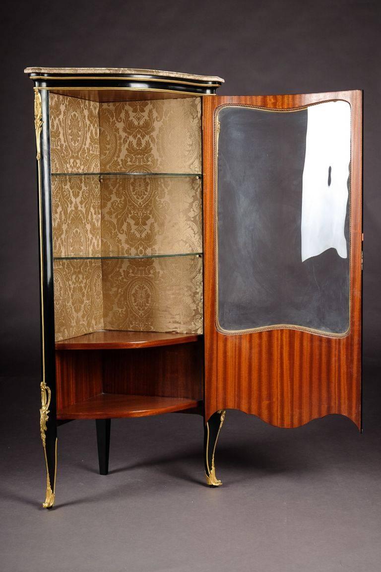 Beech 20th Century Louis XV Style Piano-Black Corner Vitrine