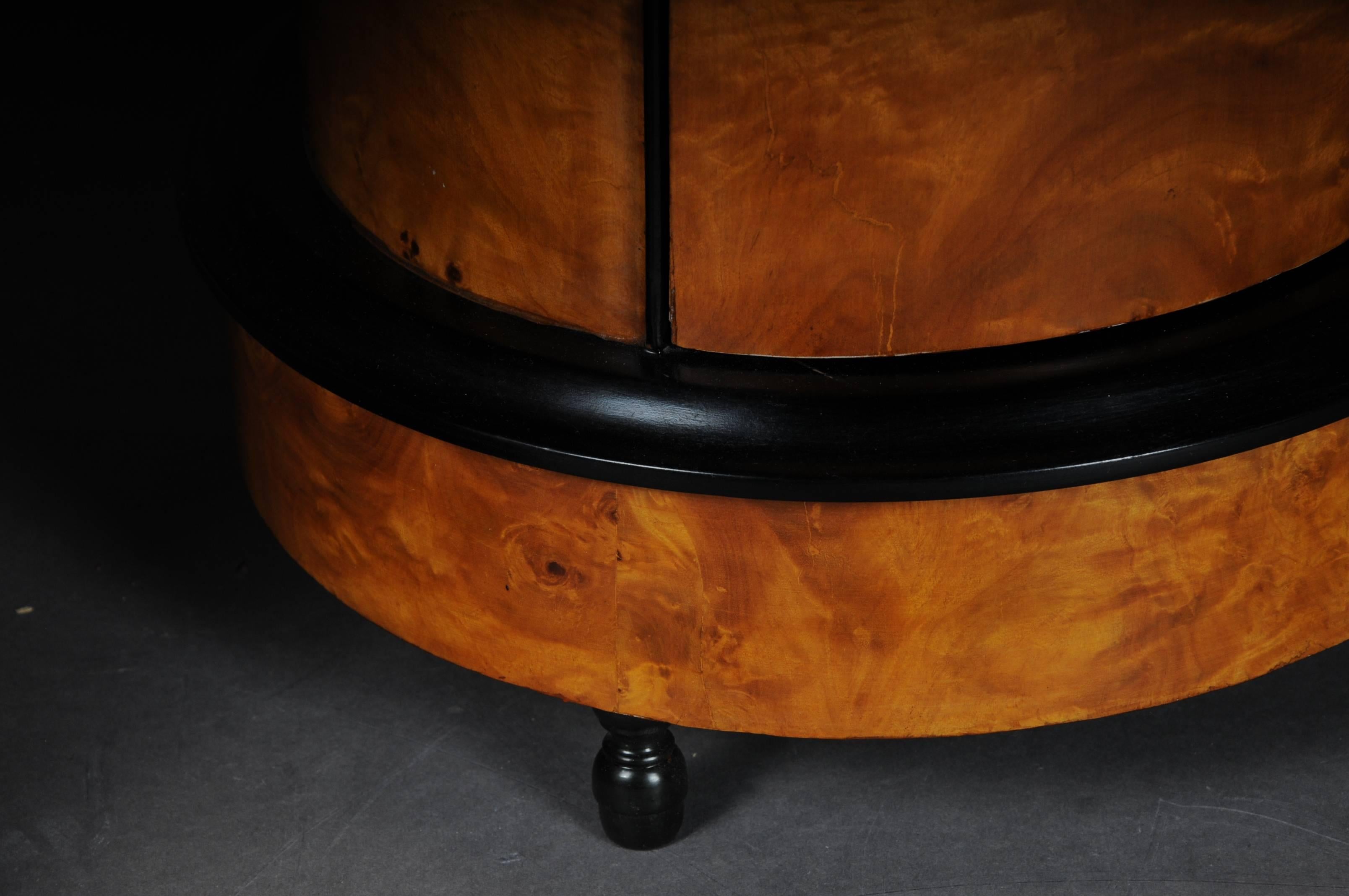 German Tonneau, Bar Cabinet, Side Table in Biedermeier Maple Root For Sale