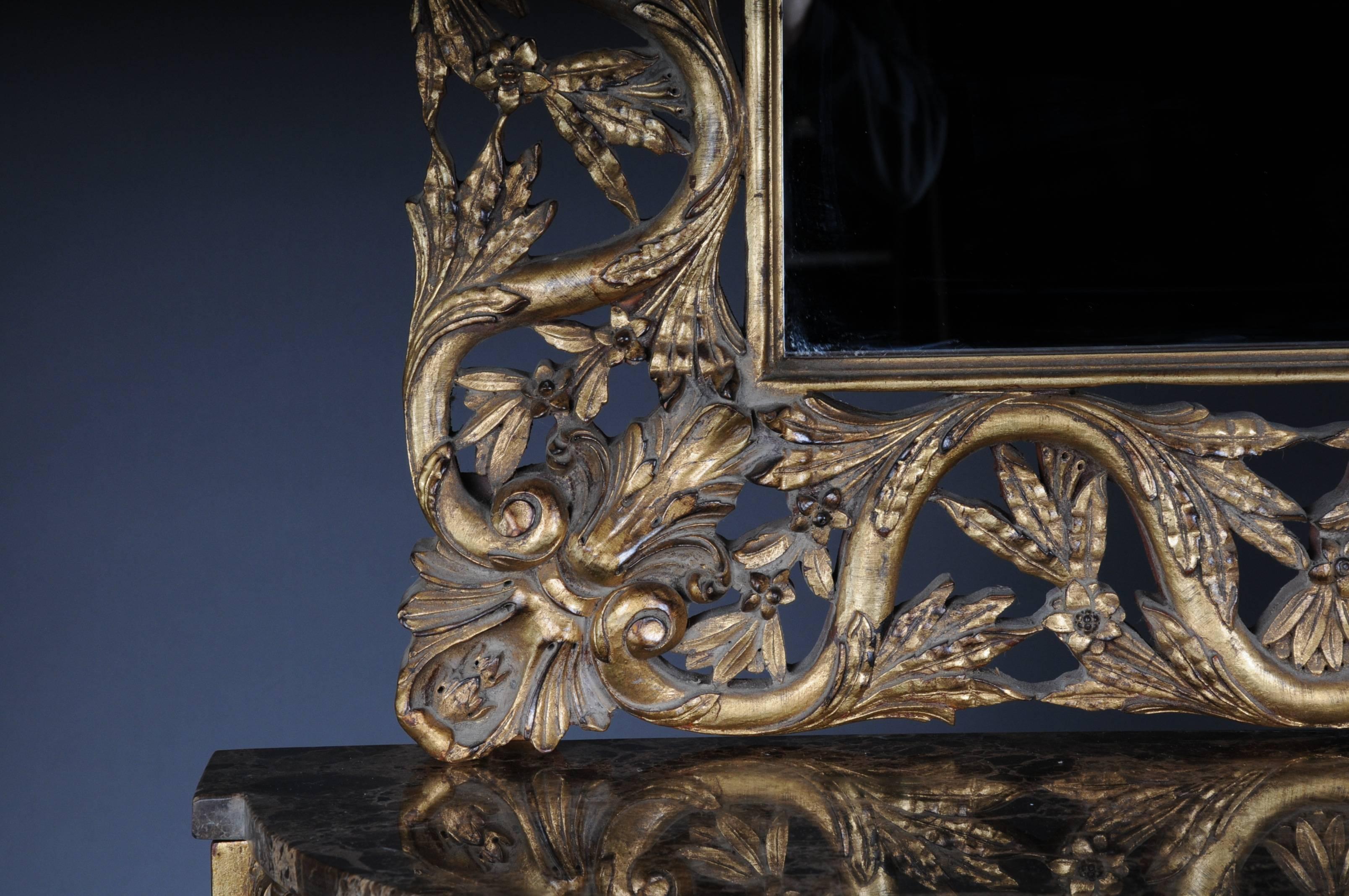 Sculpté à la main Console en miroir luxueuse, buffet, table avec miroir, Louis XVI en vente