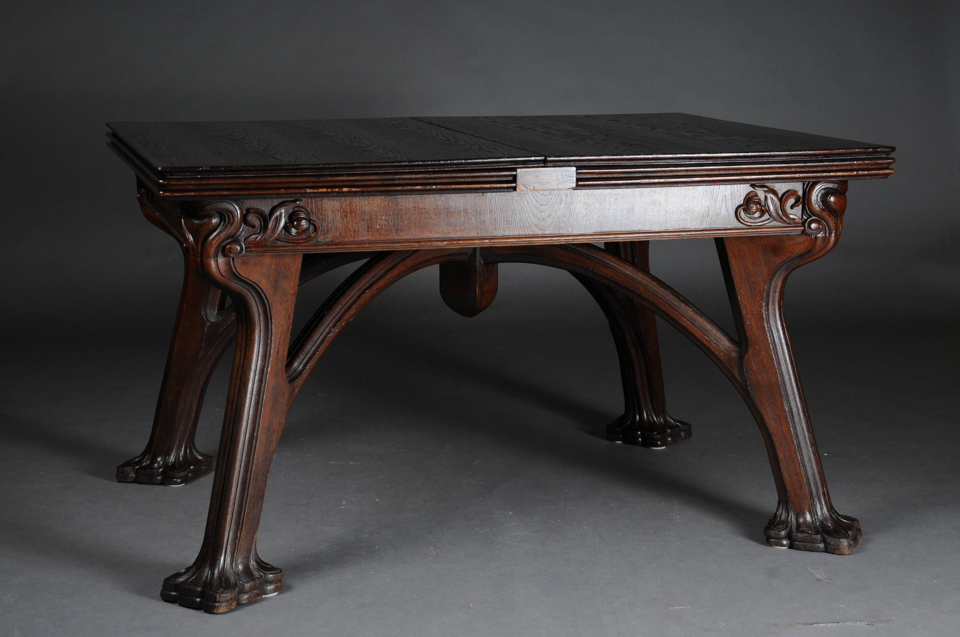 Hand-Carved Unique Extendable Table, Art Nouveau, Eugene Gaillard, Solid Oak