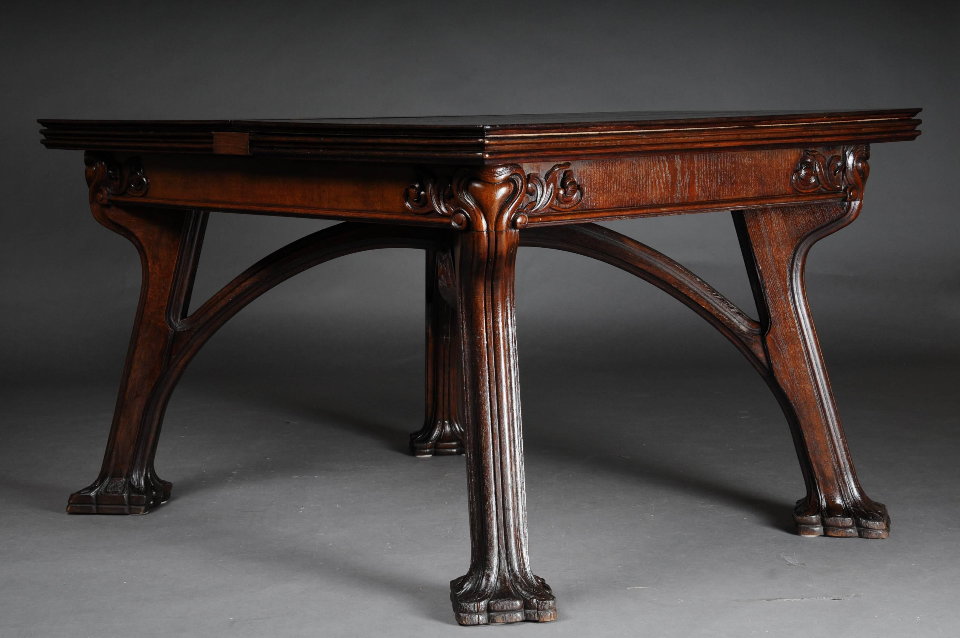 French Unique Extendable Table, Art Nouveau, Eugene Gaillard, Solid Oak