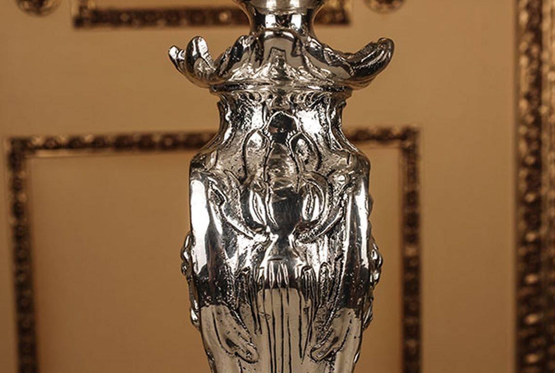 Bronze 20th Century Rococo Style Silvered Candelabra For Sale