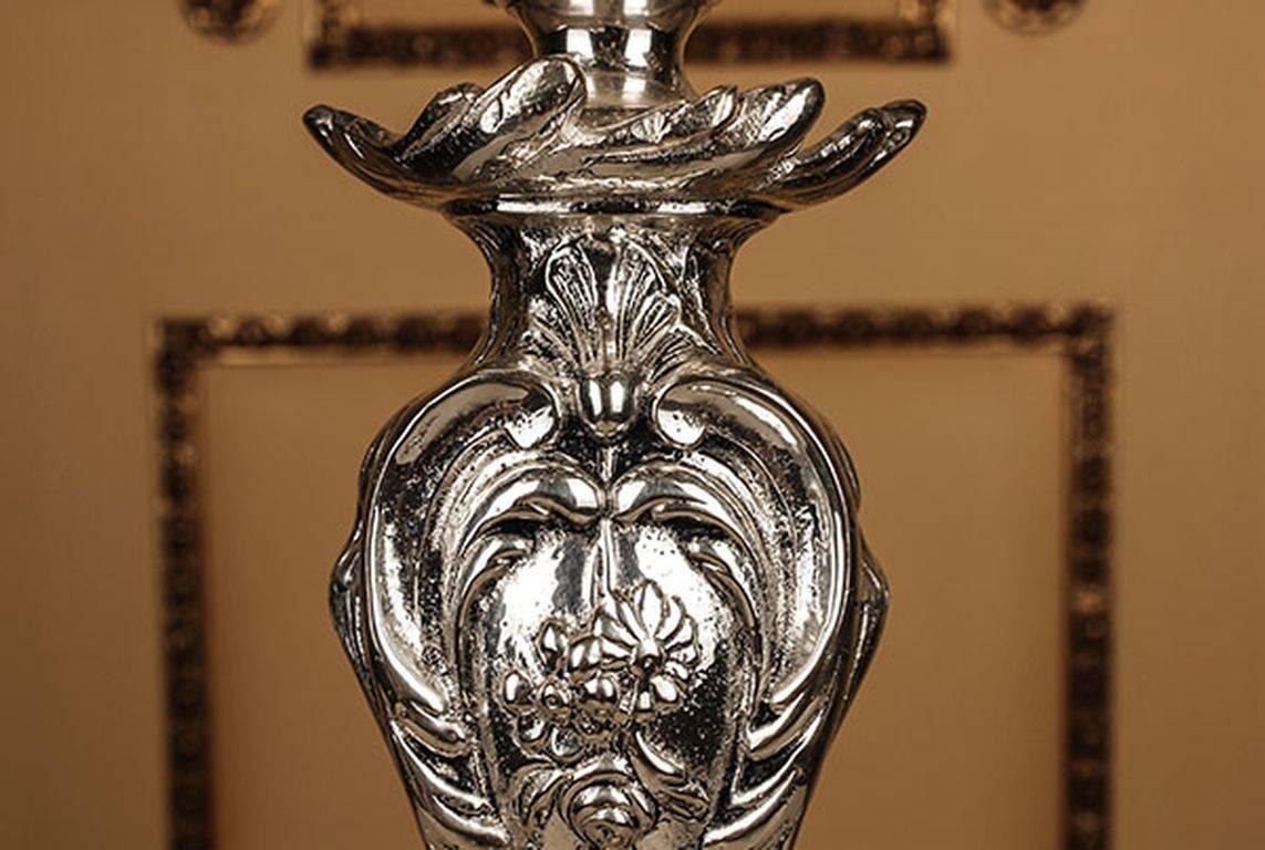 Bronze 20th Century Rococo Style Silvered Candelabra For Sale