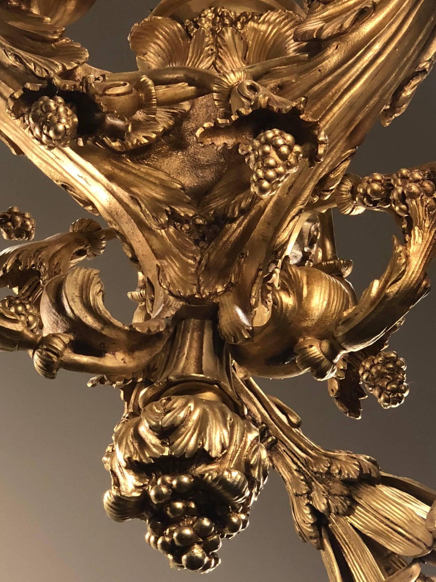 Monumental Chandelier in Louis XVI Style, Solid Bronze, Gilt, Unique For Sale 1