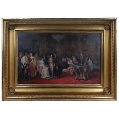 Peinture du XIXe siècle d'audience de A. Zoffoli avec la reine