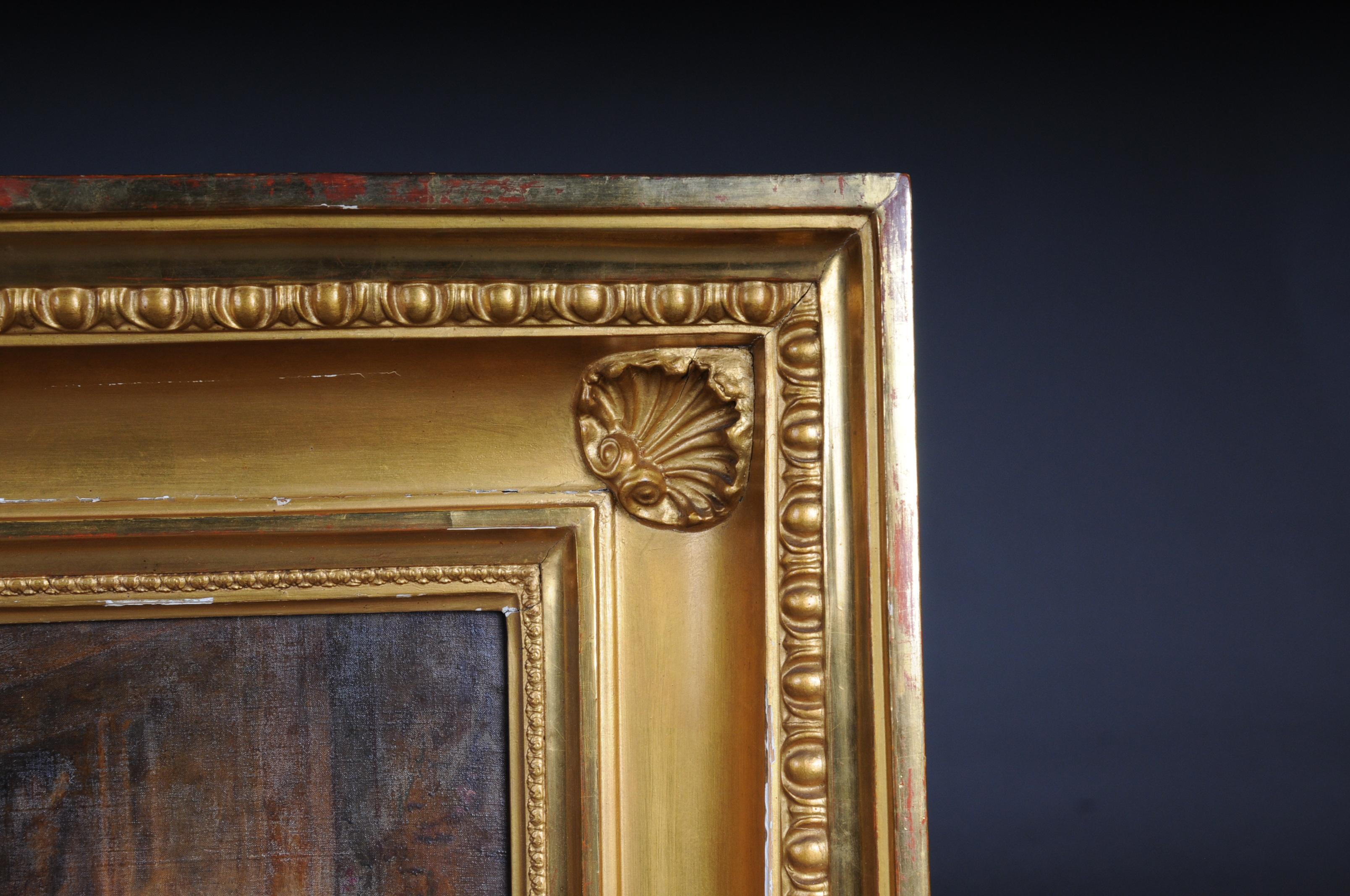 Peinture à l'huile monumentale sur toile avec un large cadre doré.
Présentation d'une audience royale au palais. Intérieur splendide et royal.
Signé par le peintre italien : Angelo Zoffoli, Rome 1860-1910
(S-196).
 