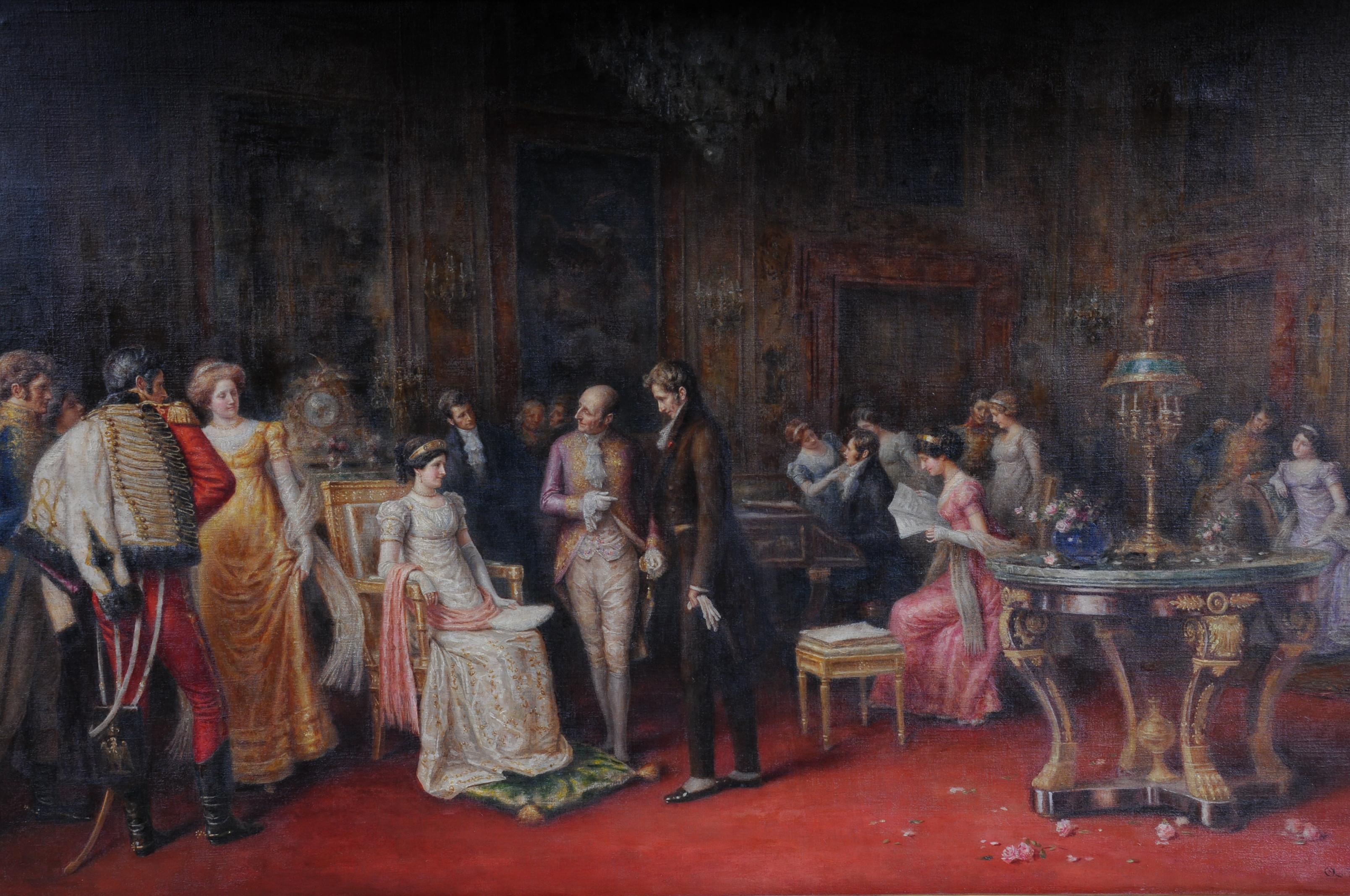 Peint à la main Peinture du XIXe siècle d'audience de A. Zoffoli avec la reine en vente