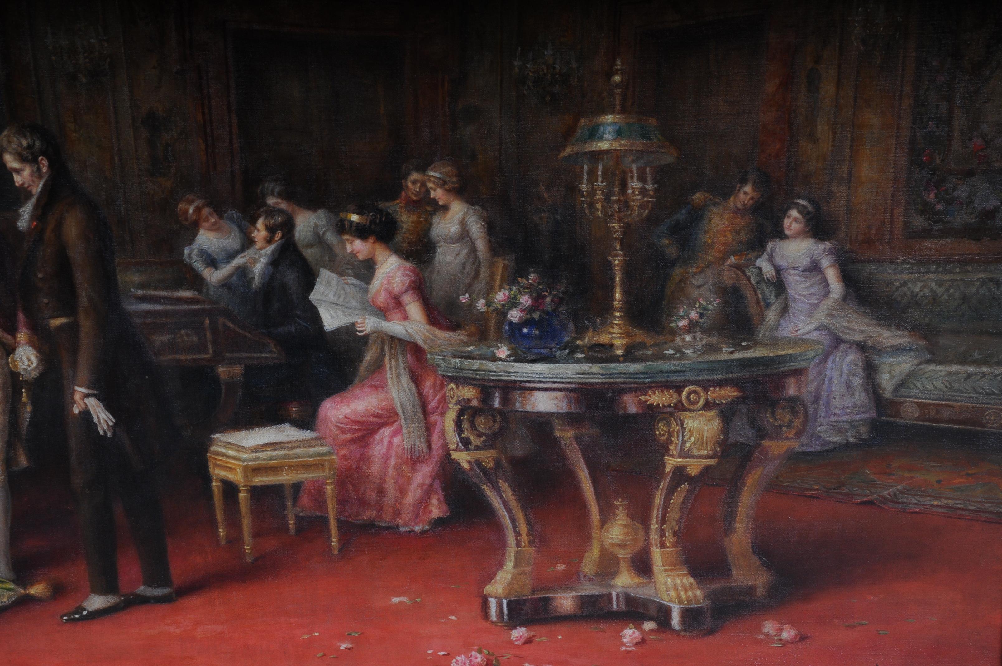 Canvas 19th Century Painting by A. Zoffoli Audience with the Queen For Sale
