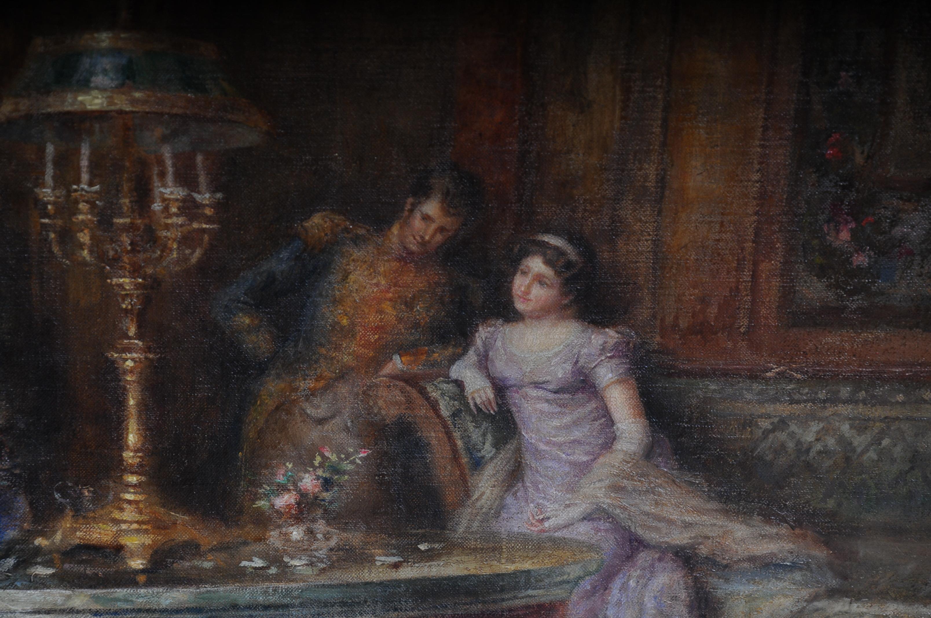 Toile Peinture du XIXe siècle d'audience de A. Zoffoli avec la reine en vente