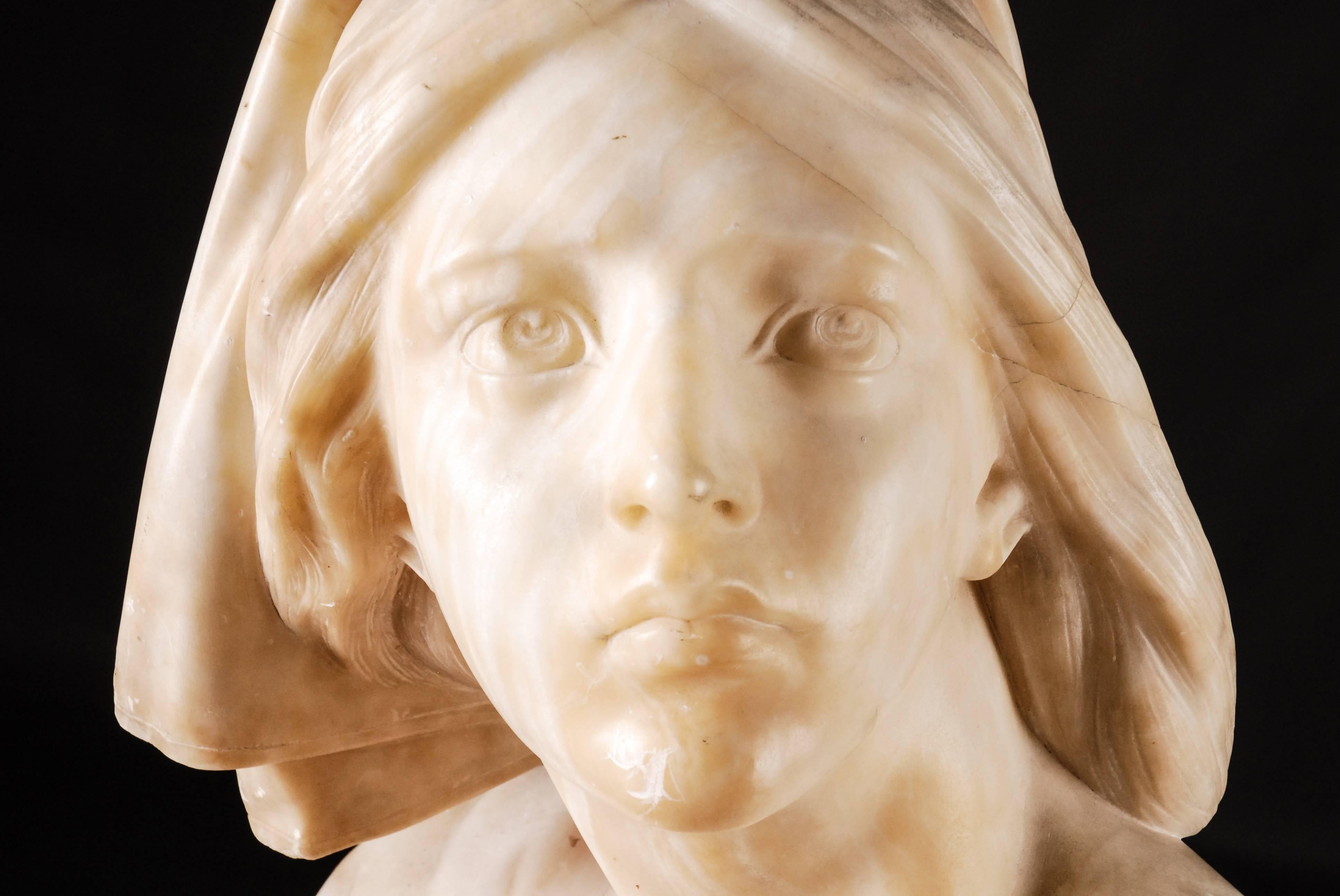 French Early 20th Century Alabaster Bust Jeanne D´Arc Signed A. Pascal 1923