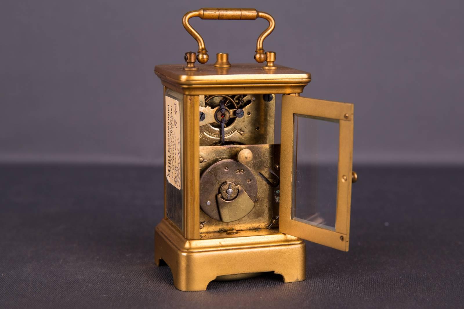 English 19th Century Old Brass Travel Clock, Alarm Clock For Sale