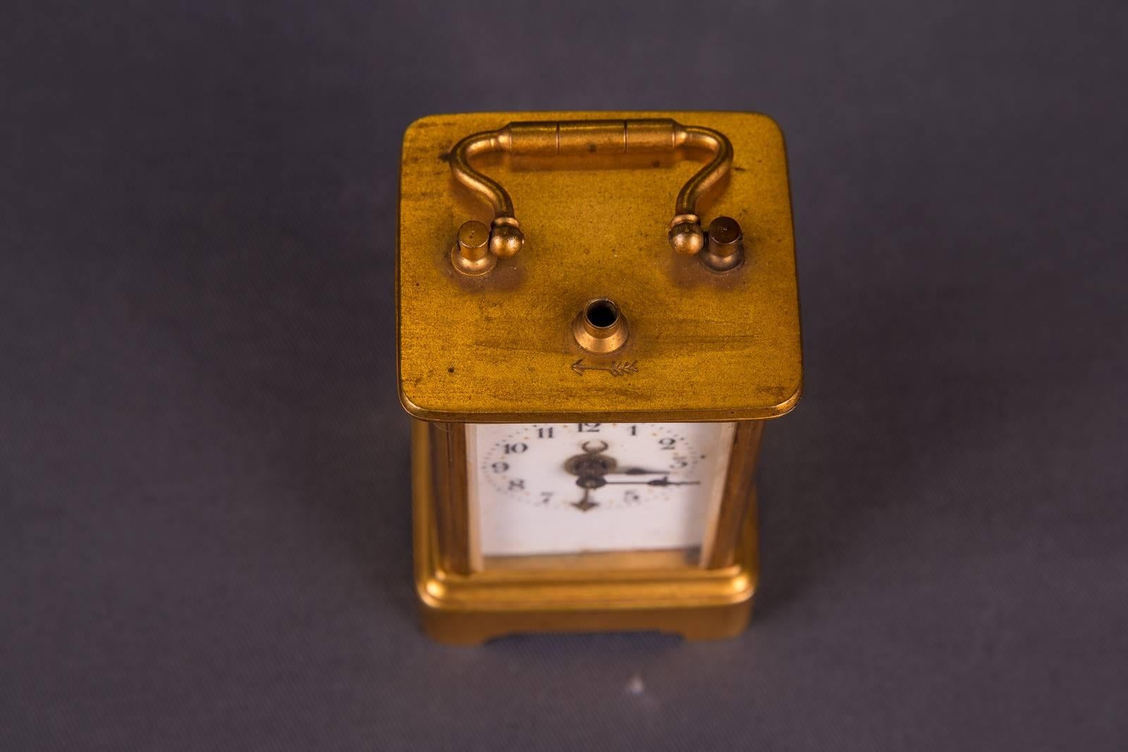 19th Century Old Brass Travel Clock, Alarm Clock For Sale 1