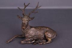 19th Century Antique Bronze Sculpture as a Sitting Stag