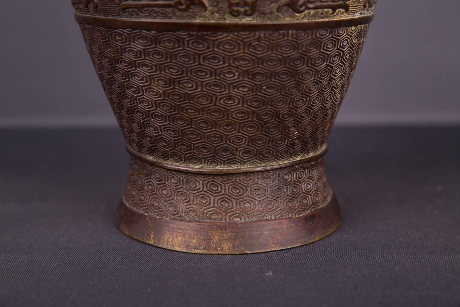 Cloissoné 20th Century Antique Chinese Cloisonné Bronze Vase