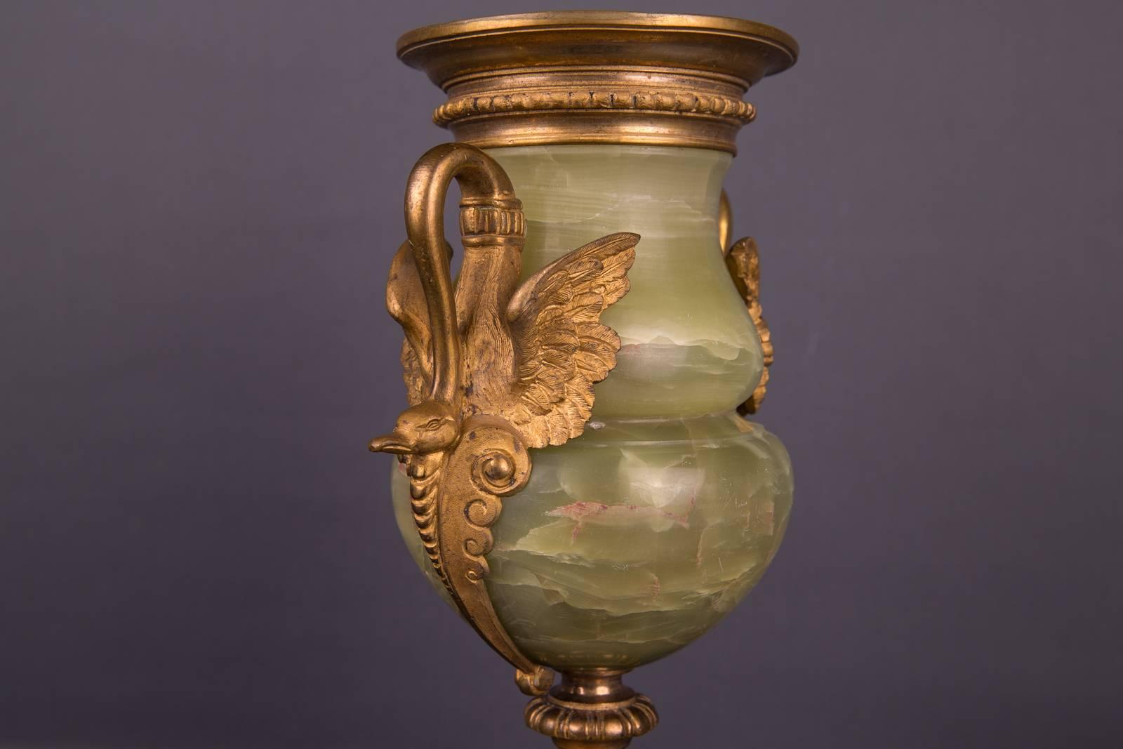 French 19th Century Empire Fire-Gilt Bronze Antique Onyx Vase