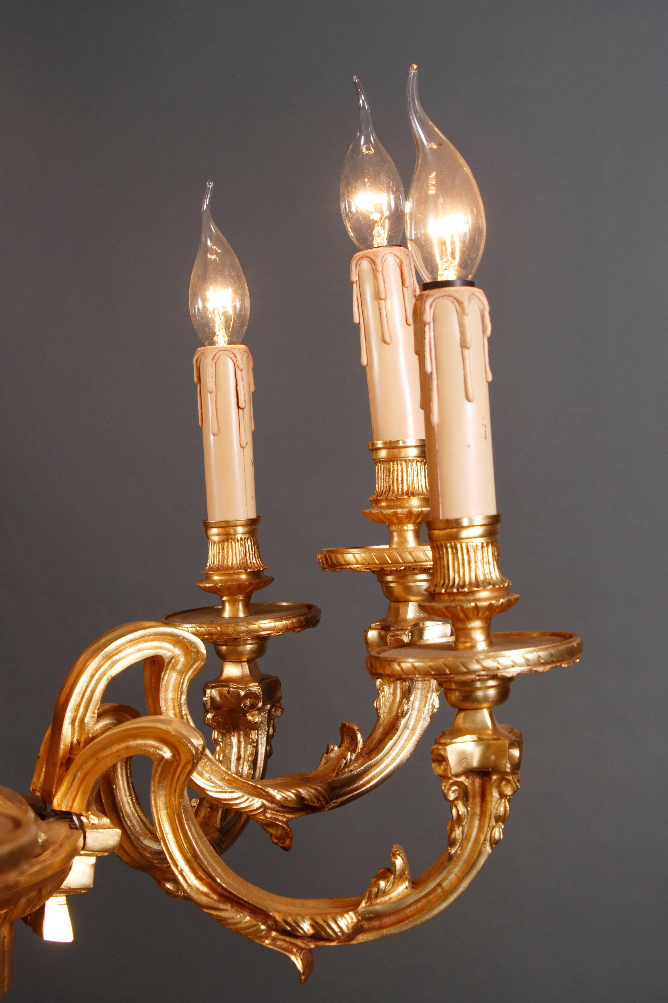 Brass 20th Century Louis XIV Style Chandelier