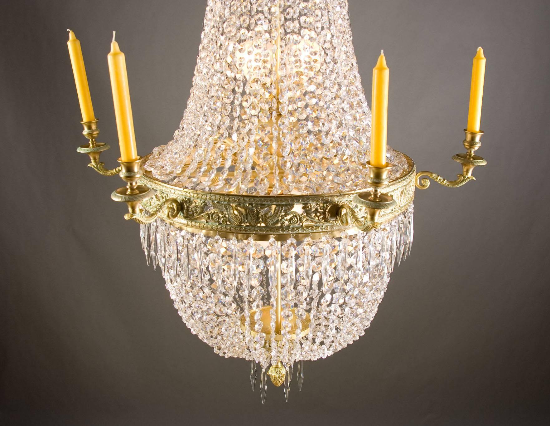 Engraved 20th Century Empire Style Basket Chandelier For Sale