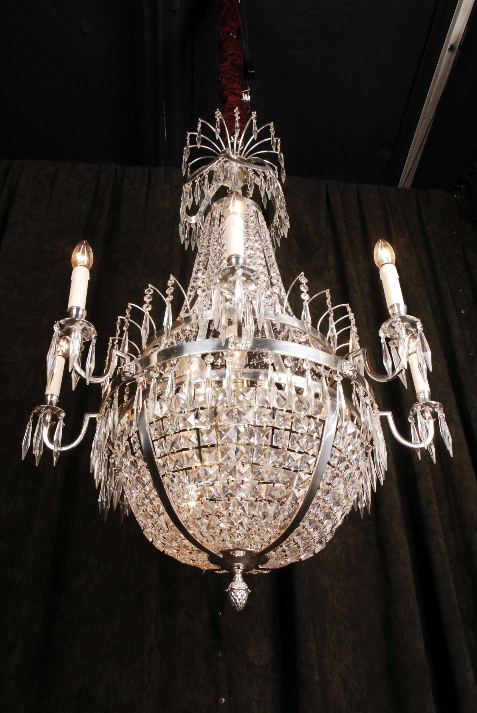 Neoclassical 20th Century Classicist Style Swedish Empire Ceiling Candelabra Chandelier For Sale