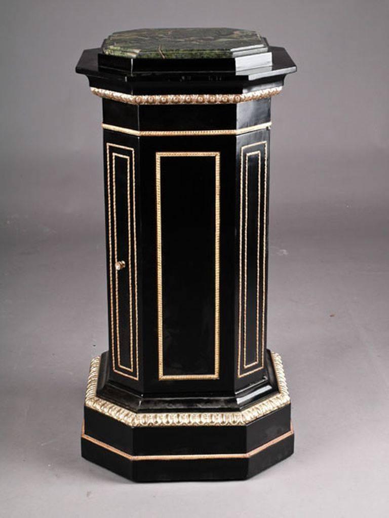 Wood 20th Century Classicist Style Column cabinet, black For Sale