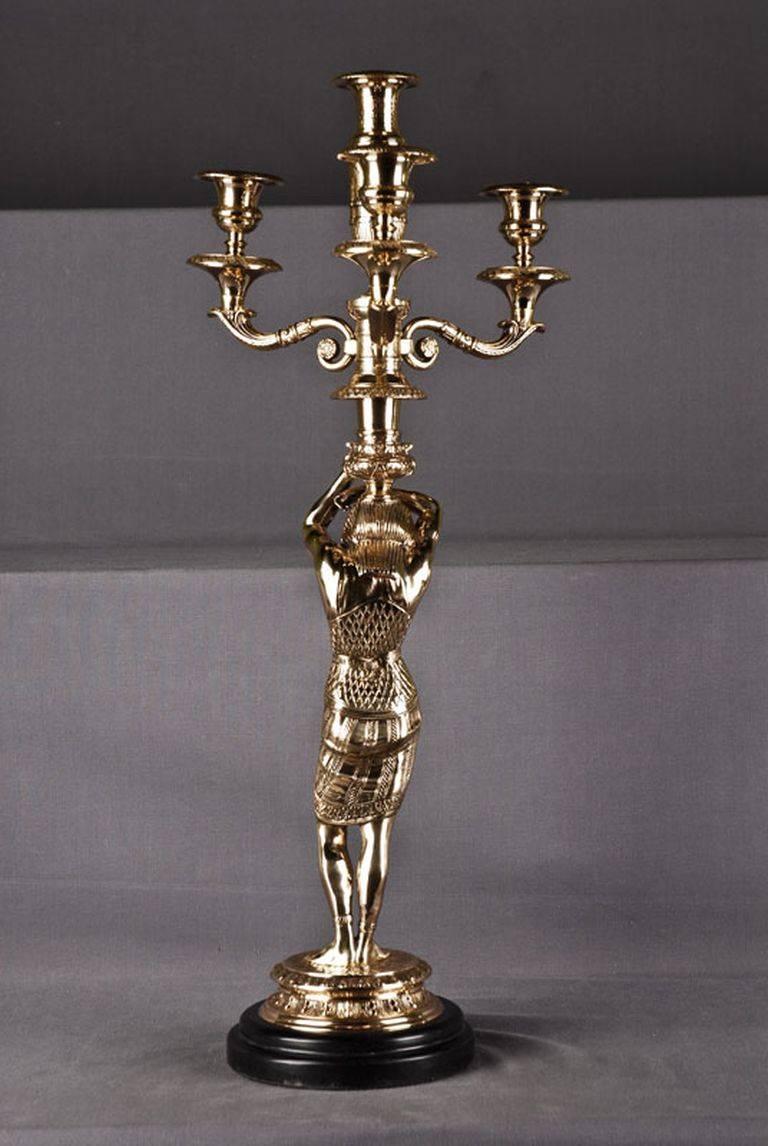 20th Century Empire Style Bronze Casted Figure-Formed Candelabra 1